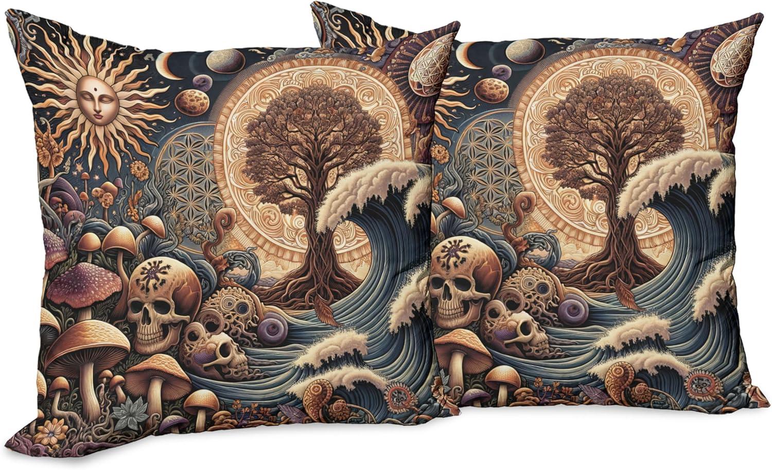 imageAmbesonne Classic Decorative Throw Pillow Case Pack of 2 Extravagant Hall with Oceanic and Neutral Color Details Room View Print Couch Bedroom Living Room Cushion Cover 18quot Coconut and Sea BlueDark Slate Blue Cinnamon