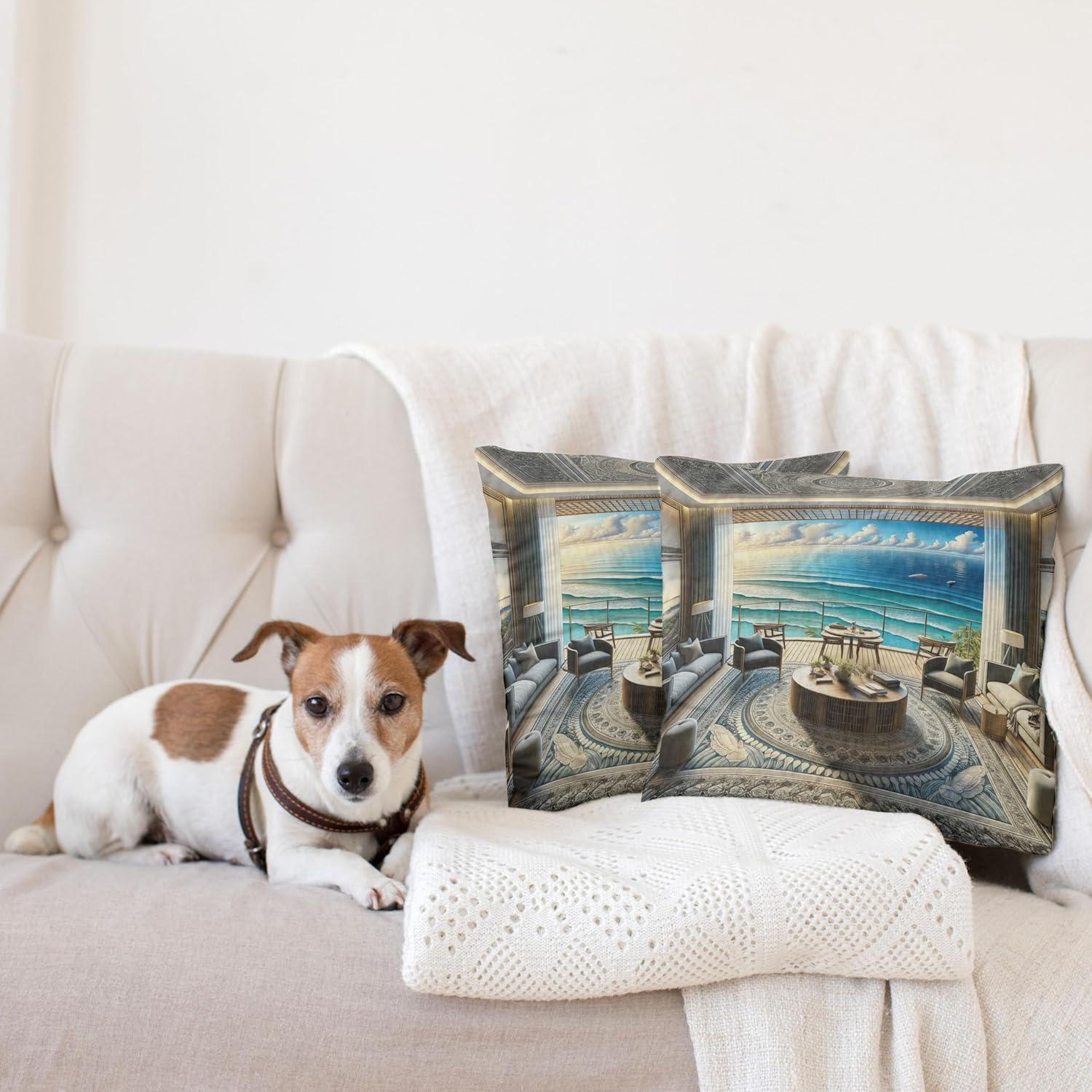 imageAmbesonne Classic Decorative Throw Pillow Case Pack of 2 Extravagant Hall with Oceanic and Neutral Color Details Room View Print Couch Bedroom Living Room Cushion Cover 18quot Coconut and Sea BlueCoconut Blue and Turquoise