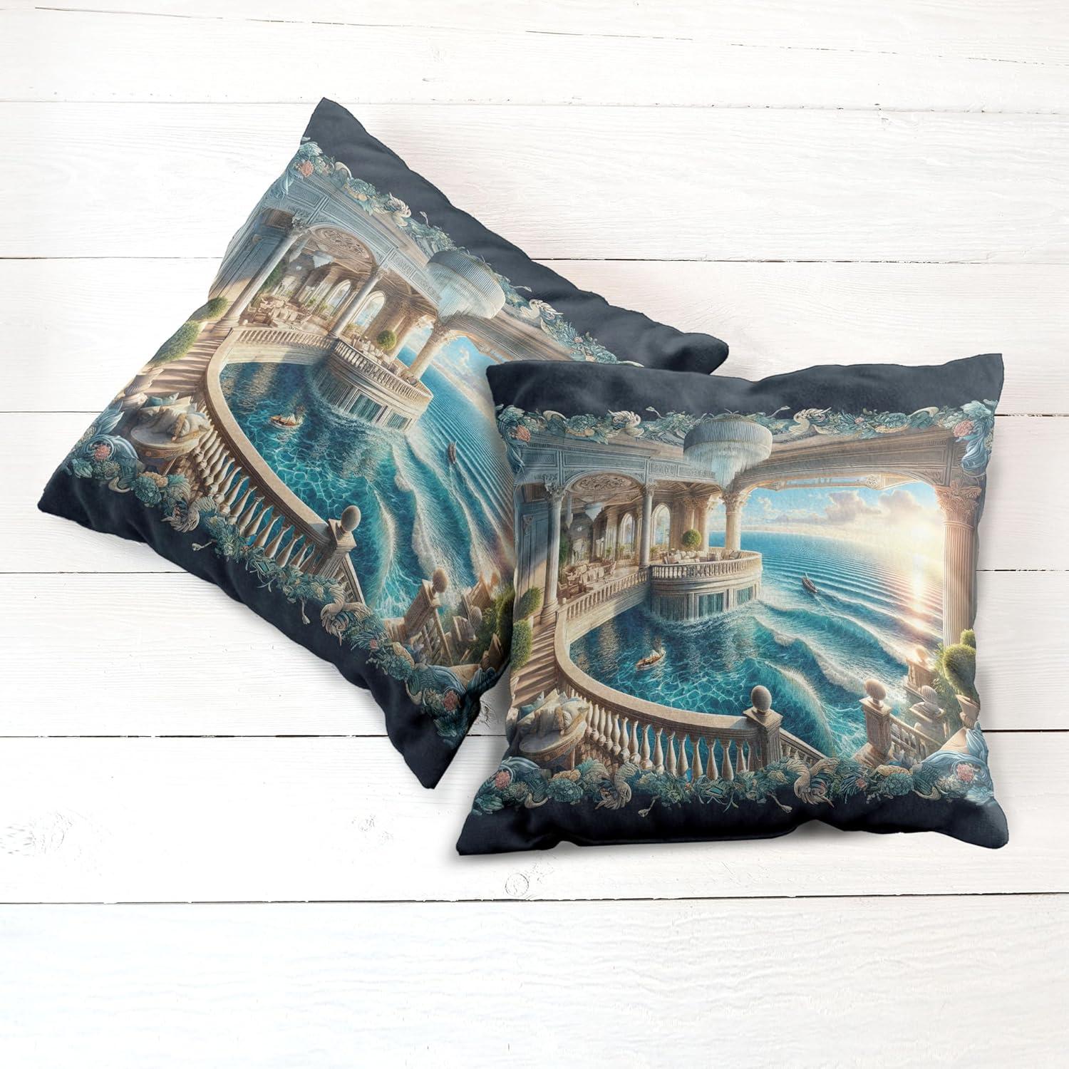 imageAmbesonne Classic Decorative Throw Pillow Case Pack of 2 Extravagant Hall with Oceanic and Neutral Color Details Room View Print Couch Bedroom Living Room Cushion Cover 18quot Coconut and Sea BlueDark Turquoise and Ecru