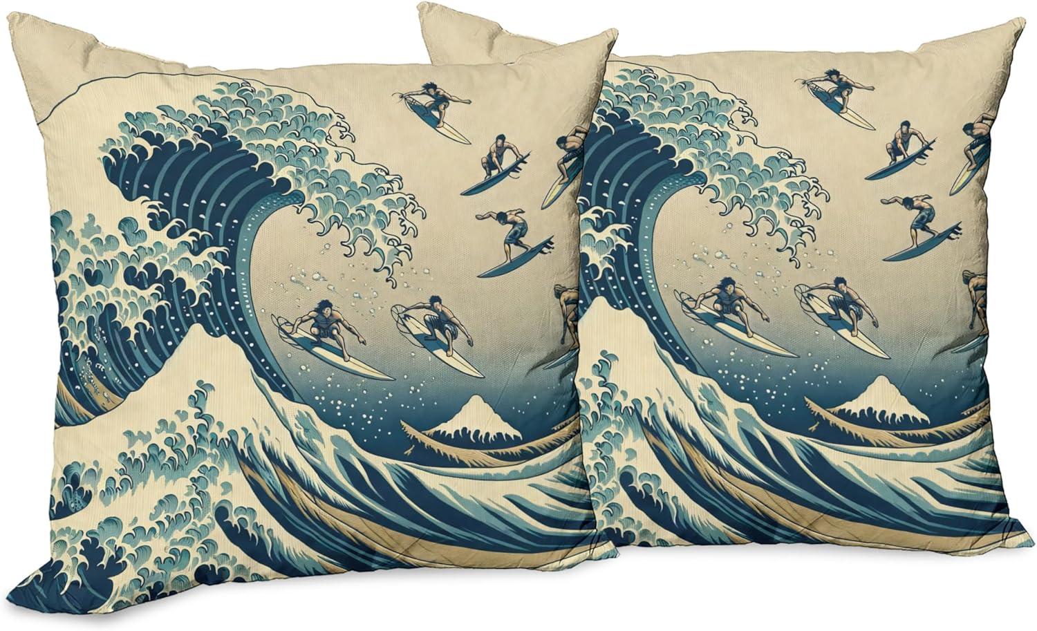 imageAmbesonne Classic Decorative Throw Pillow Case Pack of 2 Extravagant Hall with Oceanic and Neutral Color Details Room View Print Couch Bedroom Living Room Cushion Cover 18quot Coconut and Sea BlueNavy Blue Ivory Seafoam