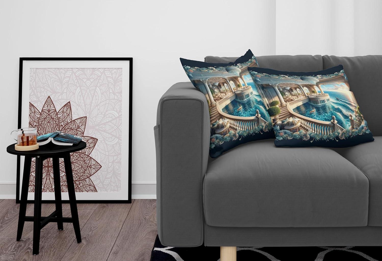 imageAmbesonne Classic Decorative Throw Pillow Case Pack of 2 Extravagant Hall with Oceanic and Neutral Color Details Room View Print Couch Bedroom Living Room Cushion Cover 18quot Coconut and Sea BlueDark Turquoise and Ecru