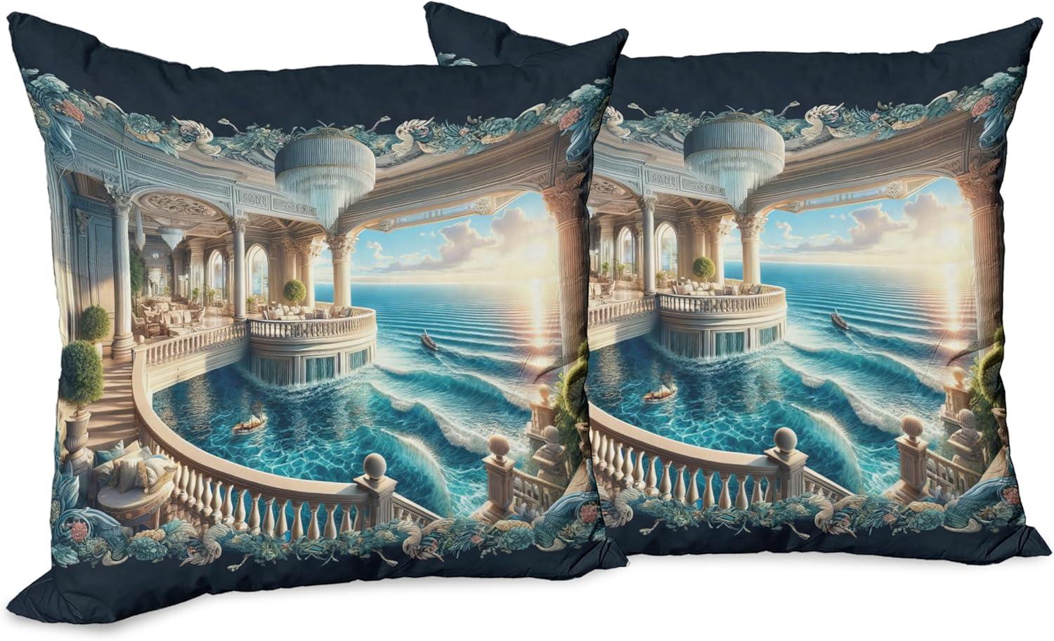 imageAmbesonne Classic Decorative Throw Pillow Case Pack of 2 Extravagant Hall with Oceanic and Neutral Color Details Room View Print Couch Bedroom Living Room Cushion Cover 18quot Coconut and Sea BlueDark Turquoise and Ecru
