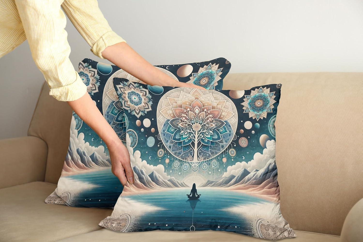 imageAmbesonne Classic Decorative Throw Pillow Case Pack of 2 Extravagant Hall with Oceanic and Neutral Color Details Room View Print Couch Bedroom Living Room Cushion Cover 18quot Coconut and Sea BlueDark Turquoise and Peach