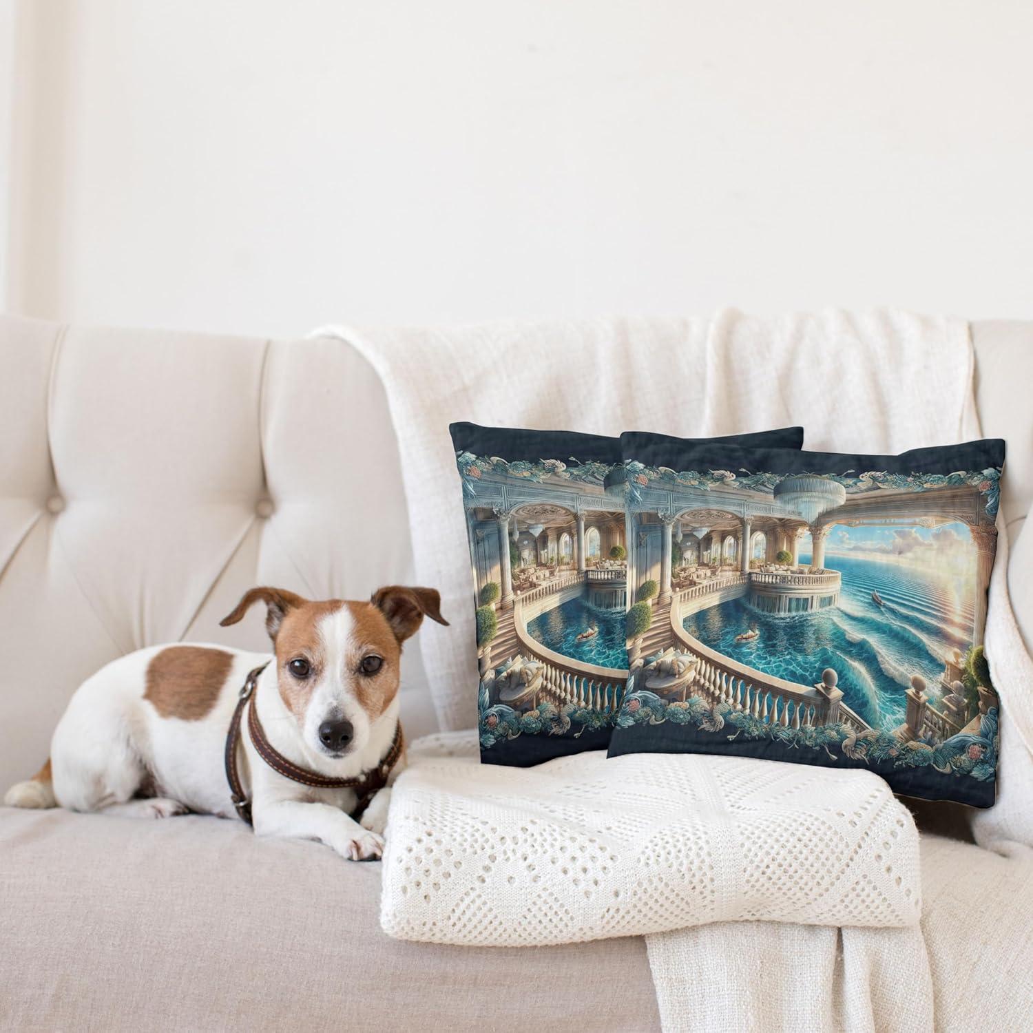 imageAmbesonne Classic Decorative Throw Pillow Case Pack of 2 Extravagant Hall with Oceanic and Neutral Color Details Room View Print Couch Bedroom Living Room Cushion Cover 18quot Coconut and Sea BlueDark Turquoise and Ecru