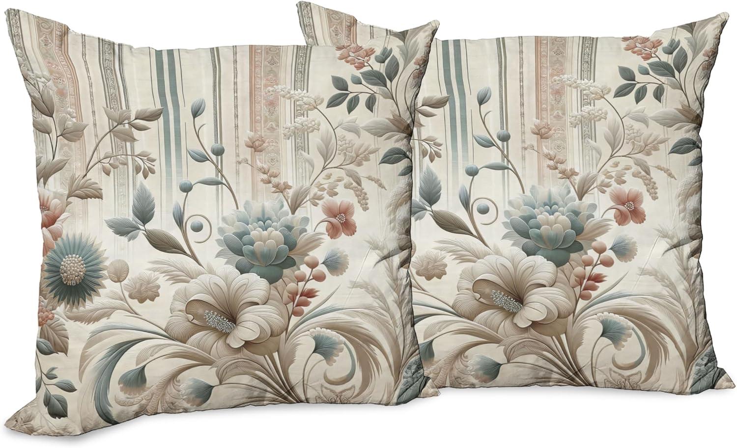 imageAmbesonne Classic Decorative Throw Pillow Case Pack of 2 Extravagant Hall with Oceanic and Neutral Color Details Room View Print Couch Bedroom Living Room Cushion Cover 18quot Coconut and Sea BlueEggshell Pale Slate Blue
