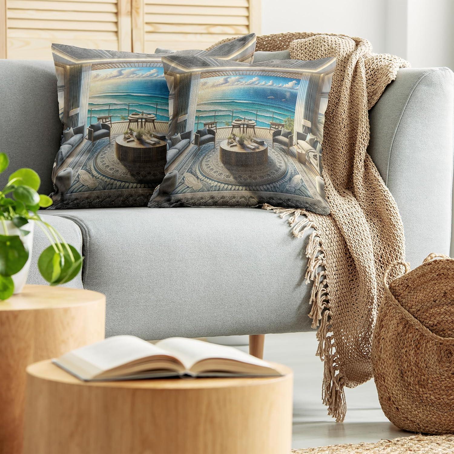 imageAmbesonne Classic Decorative Throw Pillow Case Pack of 2 Extravagant Hall with Oceanic and Neutral Color Details Room View Print Couch Bedroom Living Room Cushion Cover 18quot Coconut and Sea BlueCoconut Blue and Turquoise