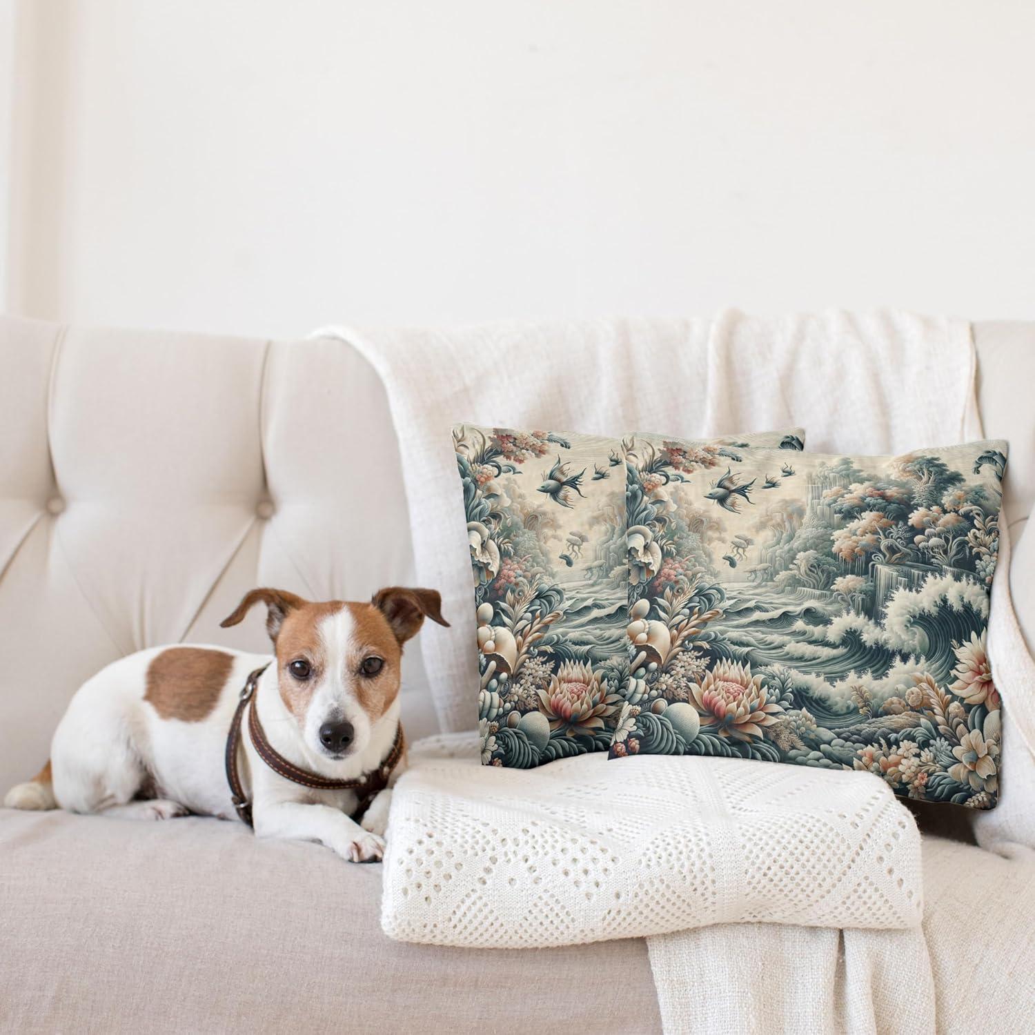 imageAmbesonne Classic Decorative Throw Pillow Case Pack of 2 Extravagant Hall with Oceanic and Neutral Color Details Room View Print Couch Bedroom Living Room Cushion Cover 18quot Coconut and Sea BlueBlush Dark Slate Blue