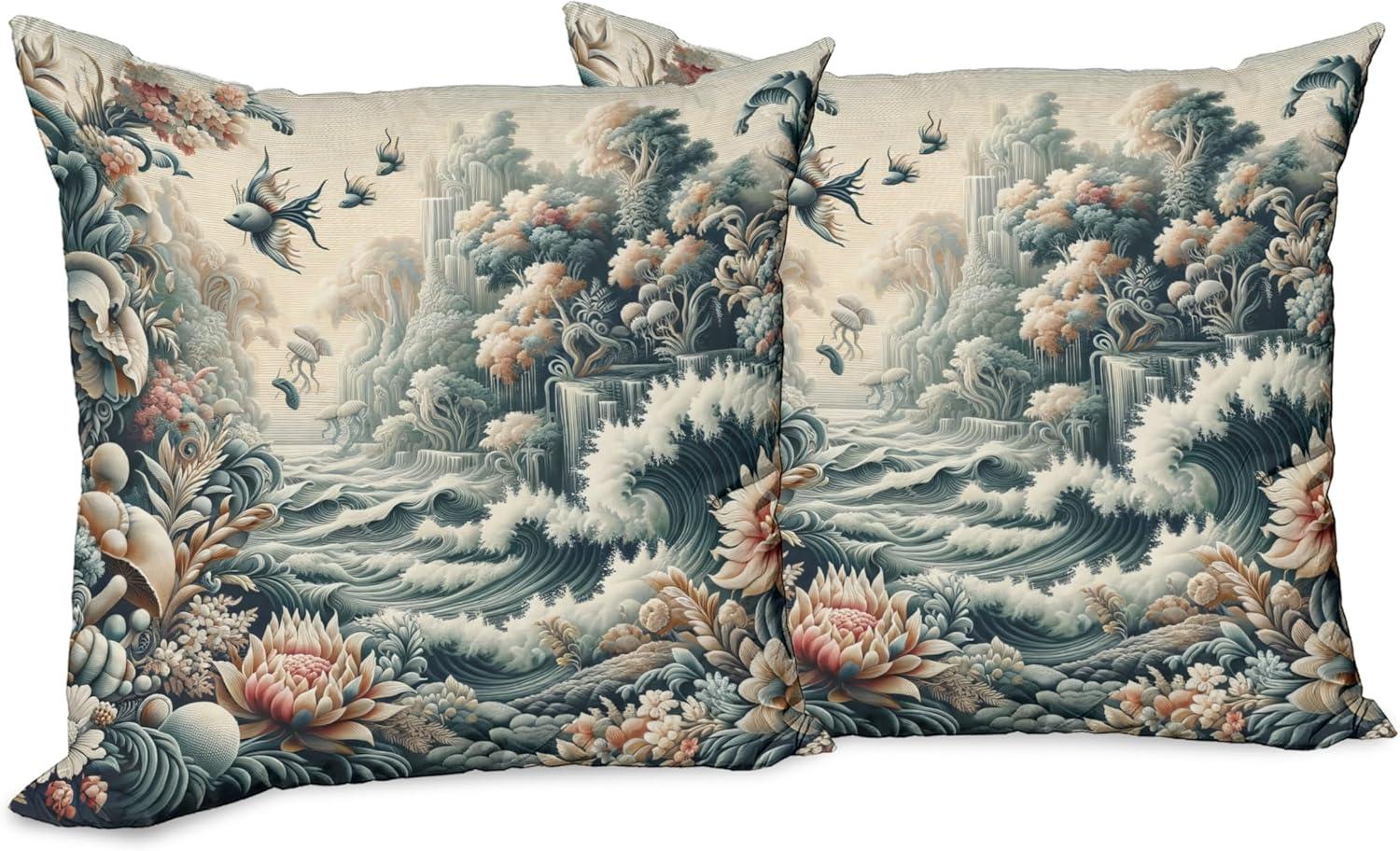 imageAmbesonne Classic Decorative Throw Pillow Case Pack of 2 Extravagant Hall with Oceanic and Neutral Color Details Room View Print Couch Bedroom Living Room Cushion Cover 18quot Coconut and Sea BlueBlush Dark Slate Blue