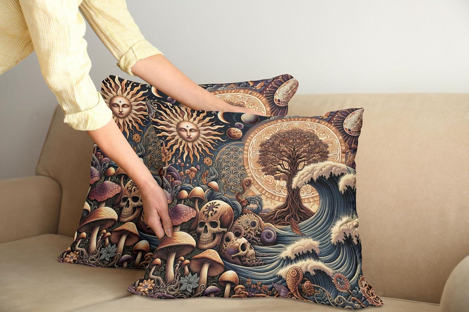 imageAmbesonne Classic Decorative Throw Pillow Case Pack of 2 Extravagant Hall with Oceanic and Neutral Color Details Room View Print Couch Bedroom Living Room Cushion Cover 18quot Coconut and Sea BlueDark Slate Blue Cinnamon