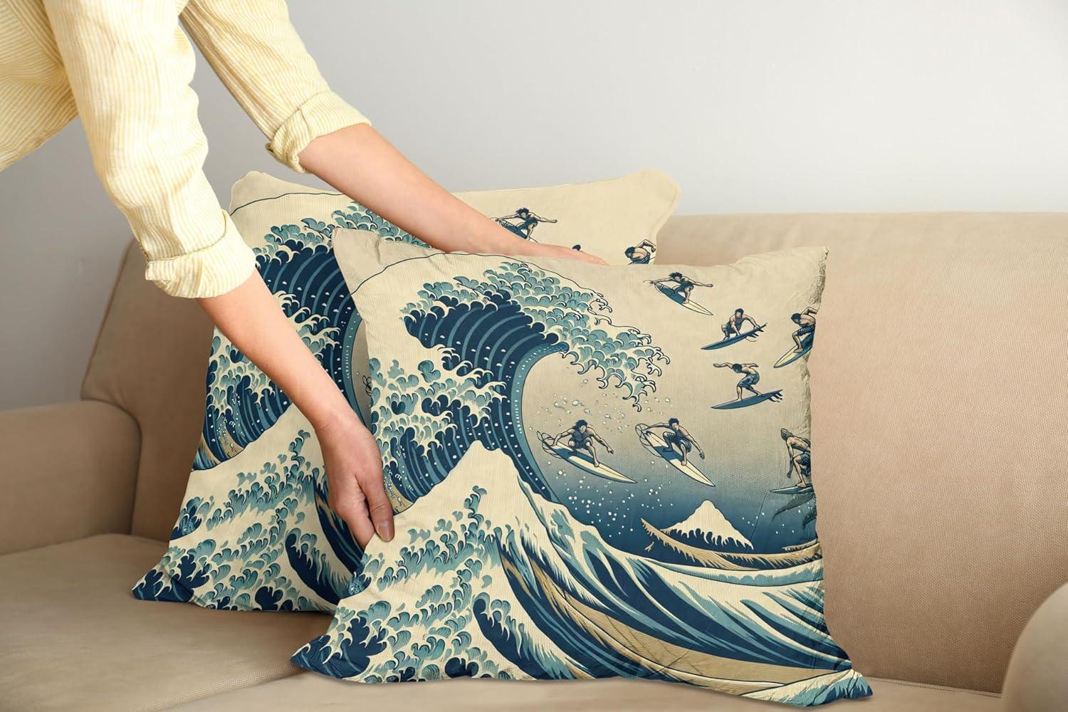 imageAmbesonne Classic Decorative Throw Pillow Case Pack of 2 Extravagant Hall with Oceanic and Neutral Color Details Room View Print Couch Bedroom Living Room Cushion Cover 18quot Coconut and Sea BlueNavy Blue Ivory Seafoam