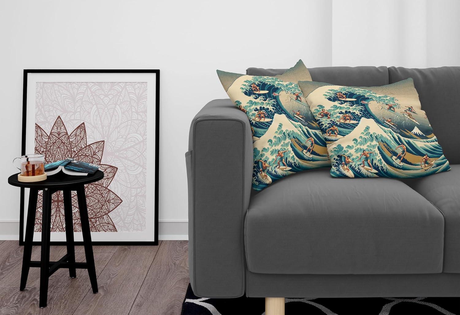 imageAmbesonne Classic Decorative Throw Pillow Case Pack of 2 Extravagant Hall with Oceanic and Neutral Color Details Room View Print Couch Bedroom Living Room Cushion Cover 18quot Coconut and Sea BlueSeafoam Blue Eggshell