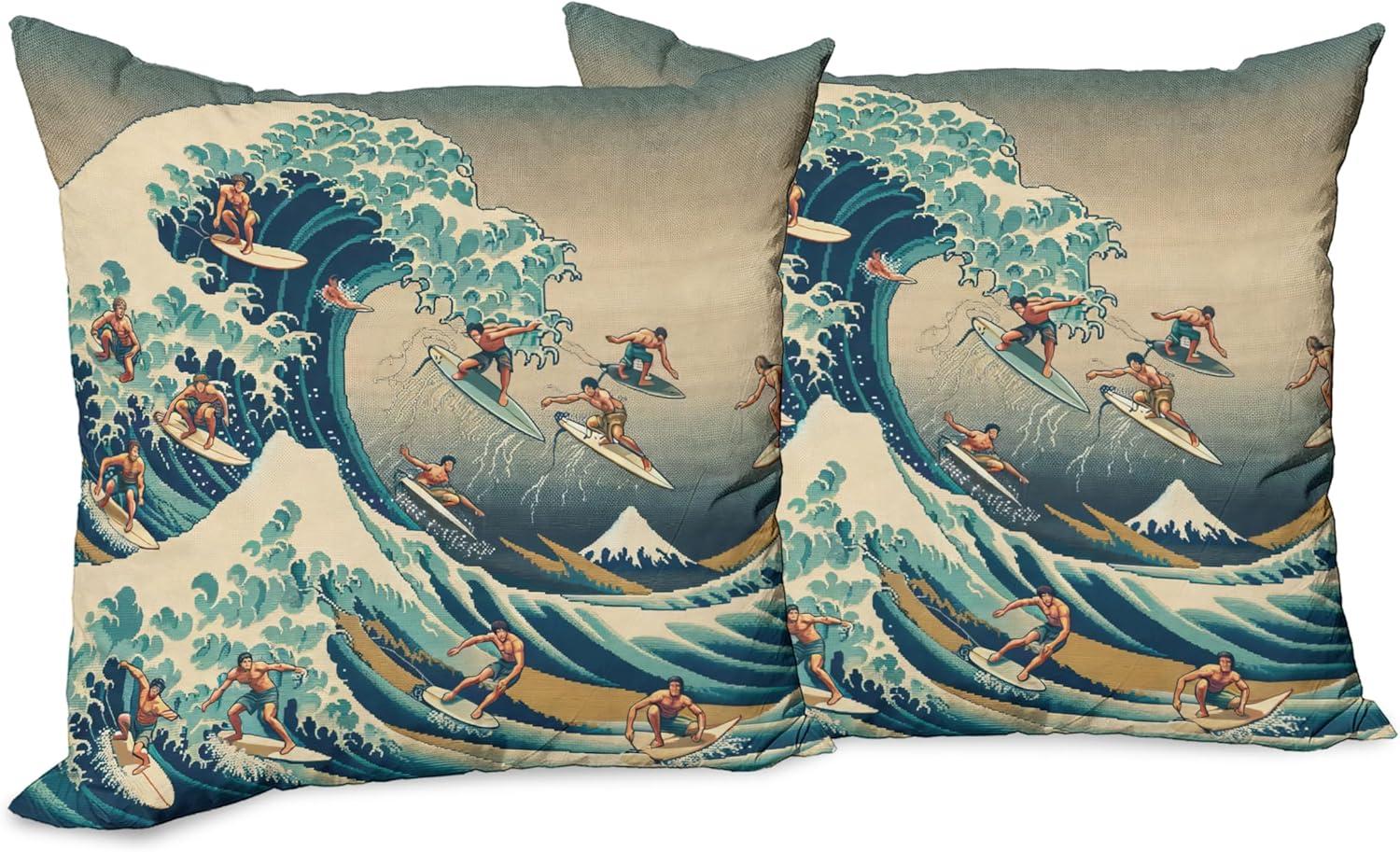 imageAmbesonne Classic Decorative Throw Pillow Case Pack of 2 Extravagant Hall with Oceanic and Neutral Color Details Room View Print Couch Bedroom Living Room Cushion Cover 18quot Coconut and Sea BlueSeafoam Blue Eggshell