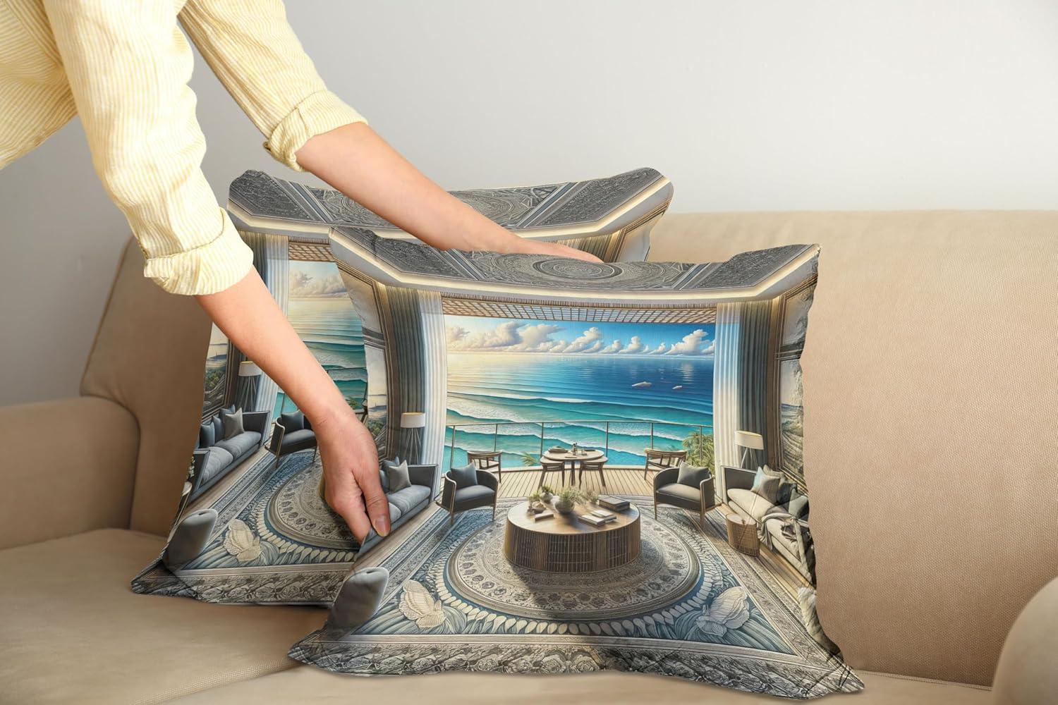 imageAmbesonne Classic Decorative Throw Pillow Case Pack of 2 Extravagant Hall with Oceanic and Neutral Color Details Room View Print Couch Bedroom Living Room Cushion Cover 18quot Coconut and Sea BlueCoconut Blue and Turquoise