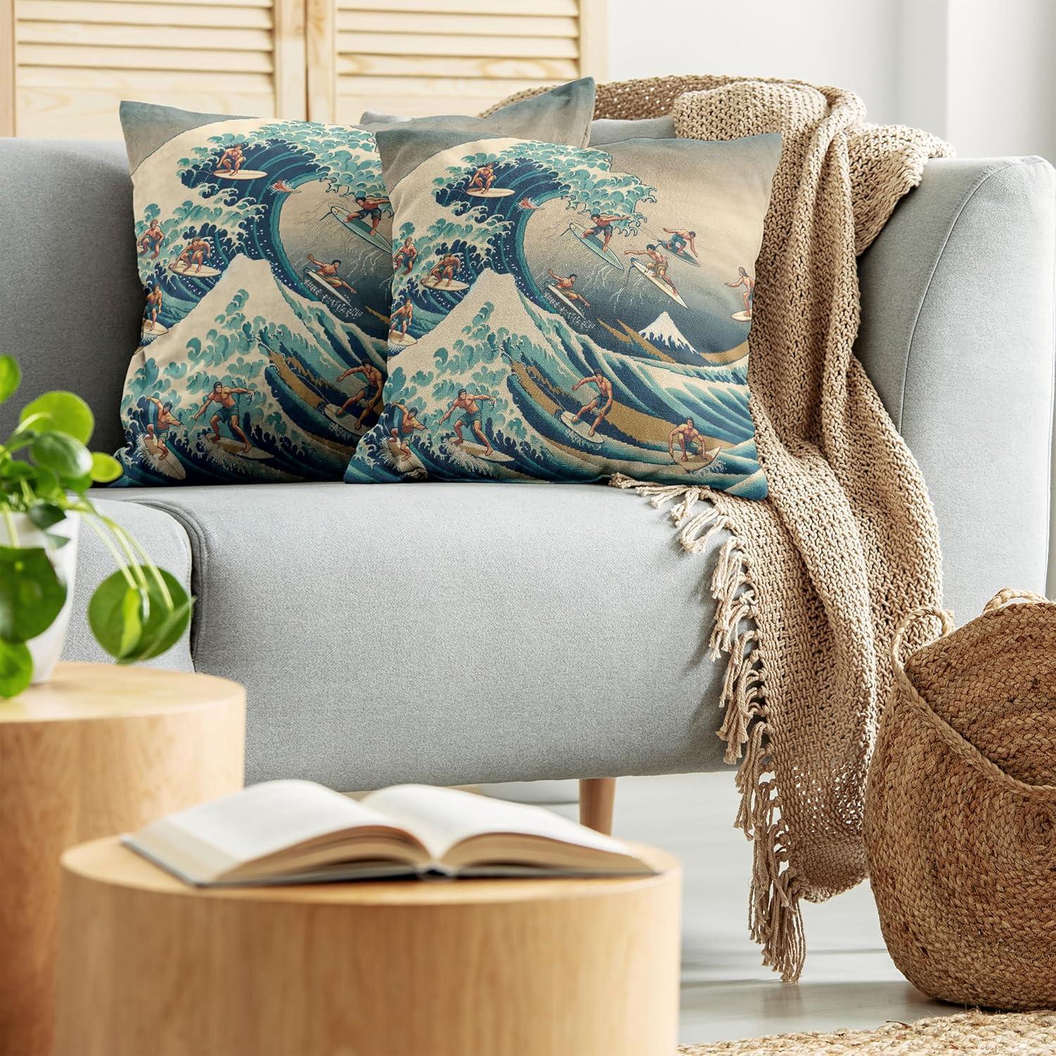 imageAmbesonne Classic Decorative Throw Pillow Case Pack of 2 Extravagant Hall with Oceanic and Neutral Color Details Room View Print Couch Bedroom Living Room Cushion Cover 18quot Coconut and Sea BlueSeafoam Blue Eggshell