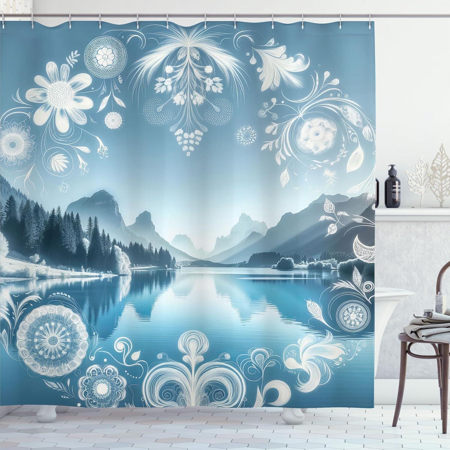 imageAmbesonne Classic Shower Curtain Hedonistic Pampered Room in Muted Tones Neutral Colors Rich Ornament Cloth Fabric Bathroom Decor Set with Hooks 69quot W x 84quot L Coconut and Off WhiteSlate Blue Sky Blue