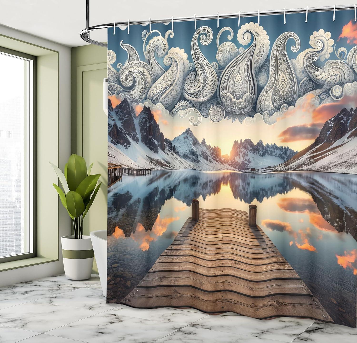 imageAmbesonne Classic Shower Curtain Hedonistic Pampered Room in Muted Tones Neutral Colors Rich Ornament Cloth Fabric Bathroom Decor Set with Hooks 69quot W x 84quot L Coconut and Off WhiteSlate Blue and Peach