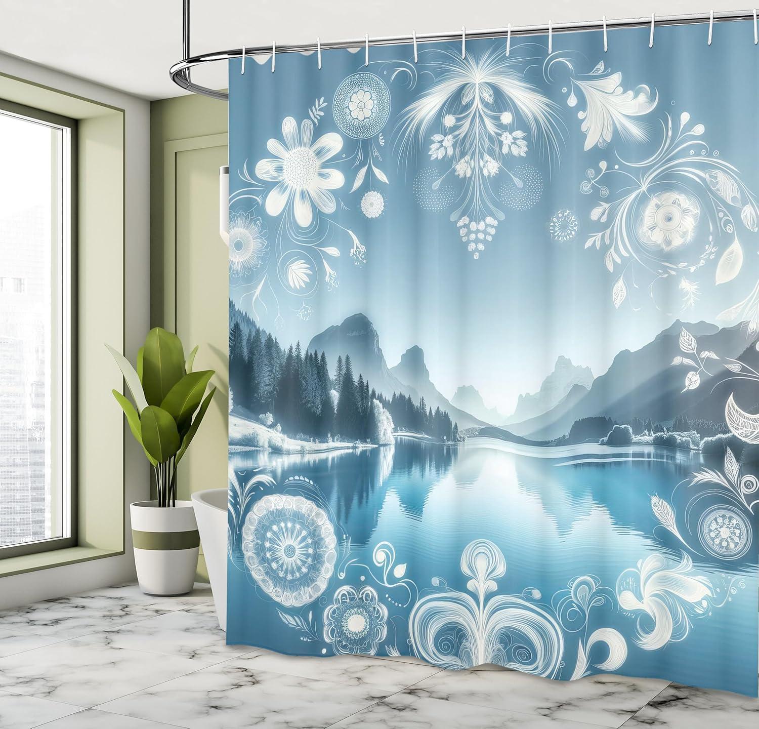 imageAmbesonne Classic Shower Curtain Hedonistic Pampered Room in Muted Tones Neutral Colors Rich Ornament Cloth Fabric Bathroom Decor Set with Hooks 69quot W x 84quot L Coconut and Off WhiteSlate Blue Sky Blue