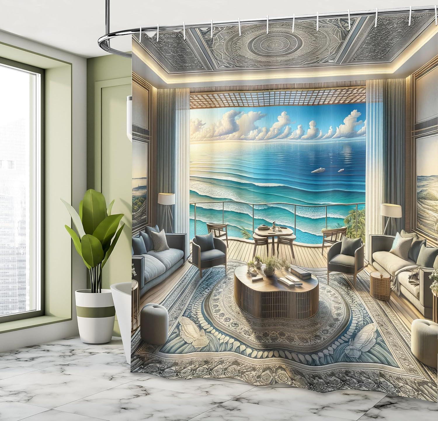 imageAmbesonne Classic Shower Curtain Hedonistic Pampered Room in Muted Tones Neutral Colors Rich Ornament Cloth Fabric Bathroom Decor Set with Hooks 69quot W x 84quot L Coconut and Off WhiteCoconut Blue and Turquoise