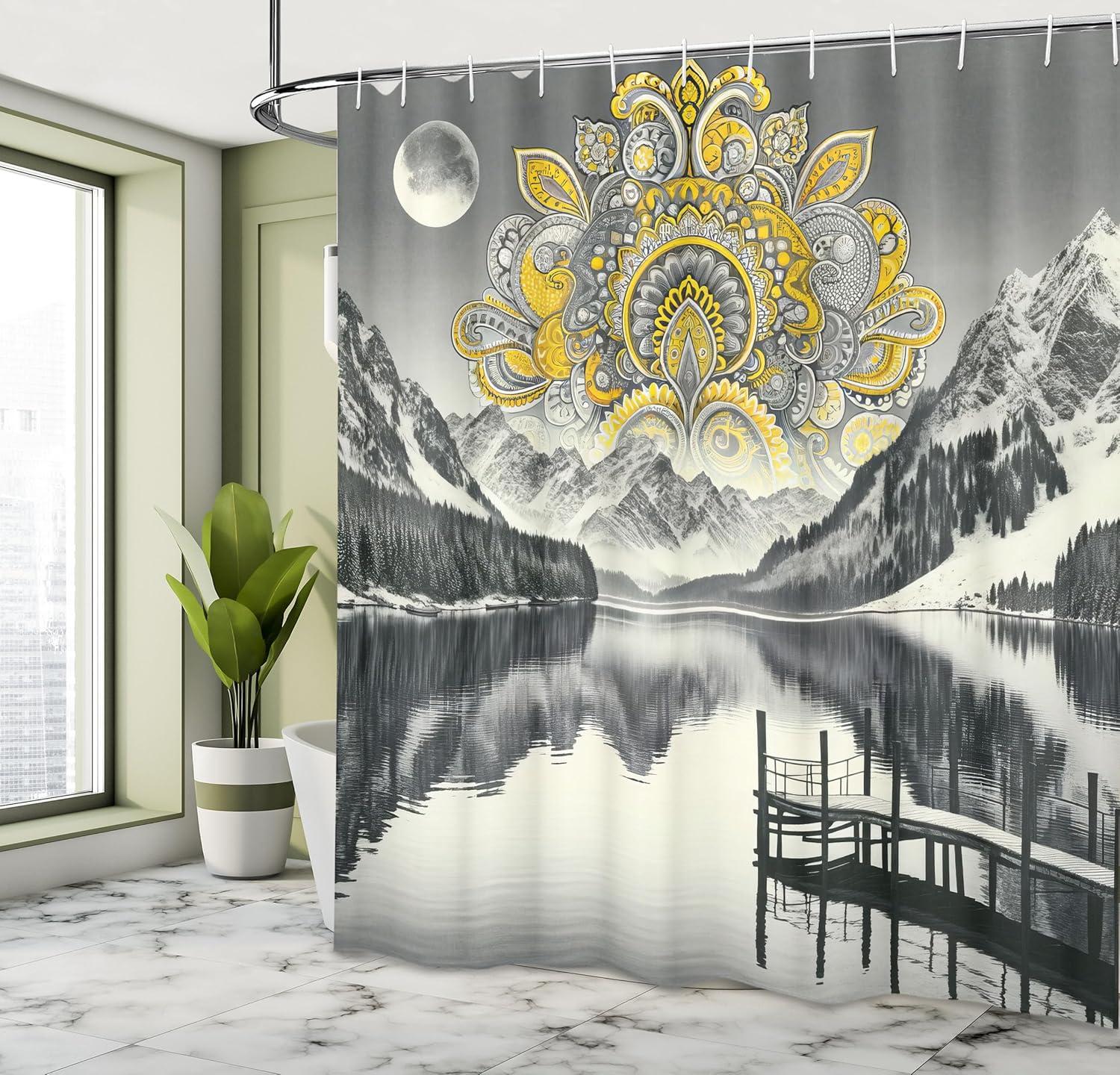 imageAmbesonne Classic Shower Curtain Hedonistic Pampered Room in Muted Tones Neutral Colors Rich Ornament Cloth Fabric Bathroom Decor Set with Hooks 69quot W x 84quot L Coconut and Off WhiteYellow and Grey