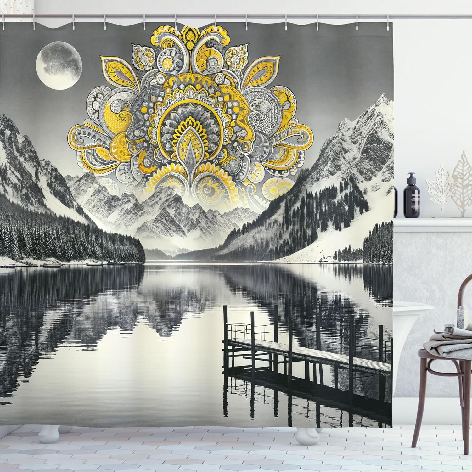 imageAmbesonne Classic Shower Curtain Hedonistic Pampered Room in Muted Tones Neutral Colors Rich Ornament Cloth Fabric Bathroom Decor Set with Hooks 69quot W x 84quot L Coconut and Off WhiteYellow and Grey