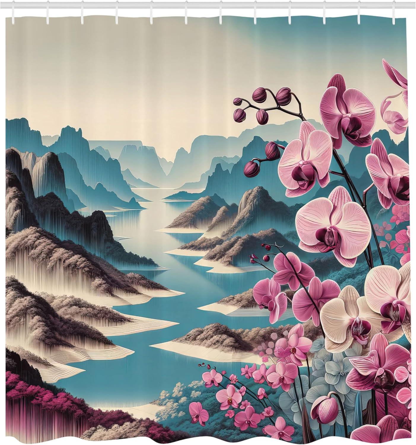 imageAmbesonne Classic Shower Curtain Hedonistic Pampered Room in Muted Tones Neutral Colors Rich Ornament Cloth Fabric Bathroom Decor Set with Hooks 69quot W x 84quot L Coconut and Off WhitePale Purple and Sea Blue
