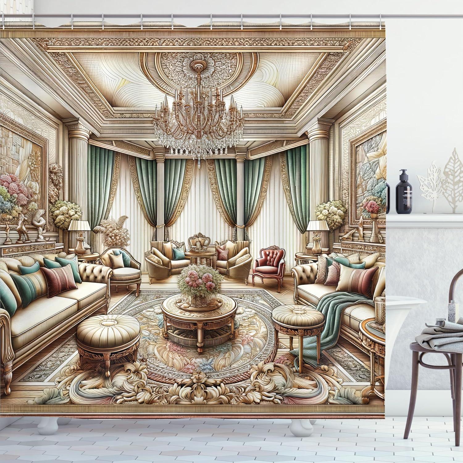 imageAmbesonne Classic Shower Curtain Hedonistic Pampered Room in Muted Tones Neutral Colors Rich Ornament Cloth Fabric Bathroom Decor Set with Hooks 69quot W x 84quot L Coconut and Off WhiteEcru Seafoam and Cocoa