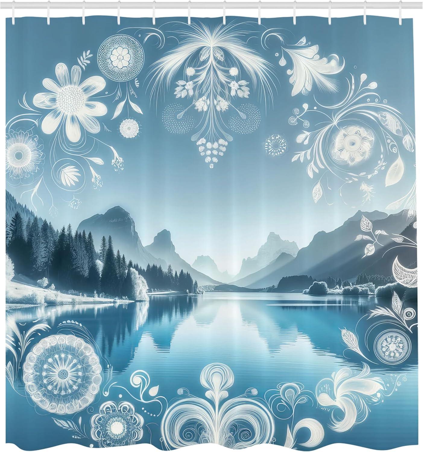 imageAmbesonne Classic Shower Curtain Hedonistic Pampered Room in Muted Tones Neutral Colors Rich Ornament Cloth Fabric Bathroom Decor Set with Hooks 69quot W x 84quot L Coconut and Off WhiteSlate Blue Sky Blue