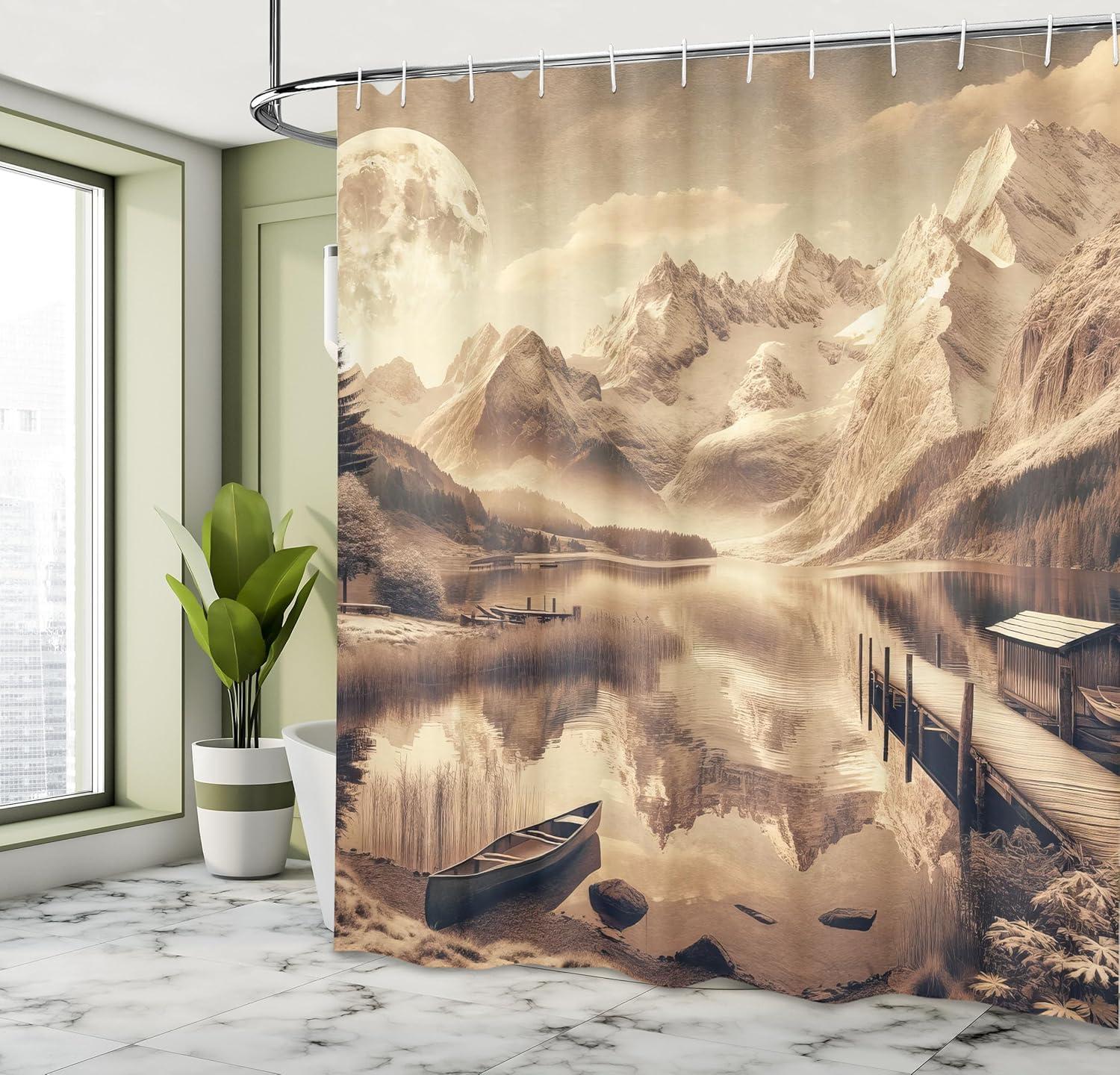 imageAmbesonne Classic Shower Curtain Hedonistic Pampered Room in Muted Tones Neutral Colors Rich Ornament Cloth Fabric Bathroom Decor Set with Hooks 69quot W x 84quot L Coconut and Off WhiteGrey Yellow Warm Taupe