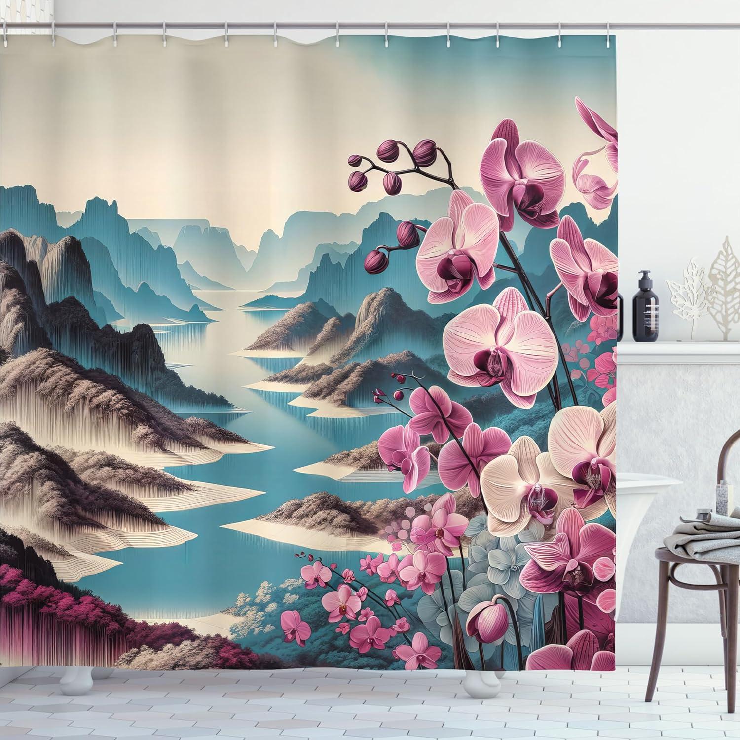 imageAmbesonne Classic Shower Curtain Hedonistic Pampered Room in Muted Tones Neutral Colors Rich Ornament Cloth Fabric Bathroom Decor Set with Hooks 69quot W x 84quot L Coconut and Off WhitePale Purple and Sea Blue