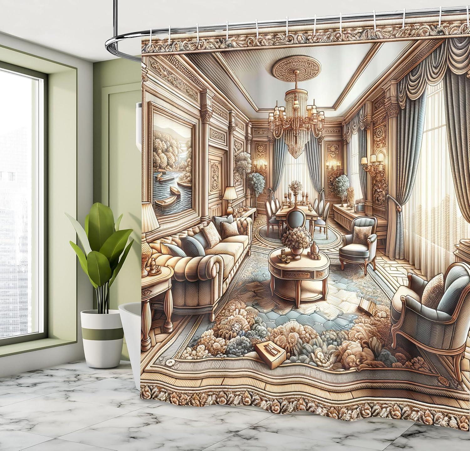 imageAmbesonne Classic Shower Curtain Hedonistic Pampered Room in Muted Tones Neutral Colors Rich Ornament Cloth Fabric Bathroom Decor Set with Hooks 69quot W x 84quot L Coconut and Off WhiteGinger and Blue