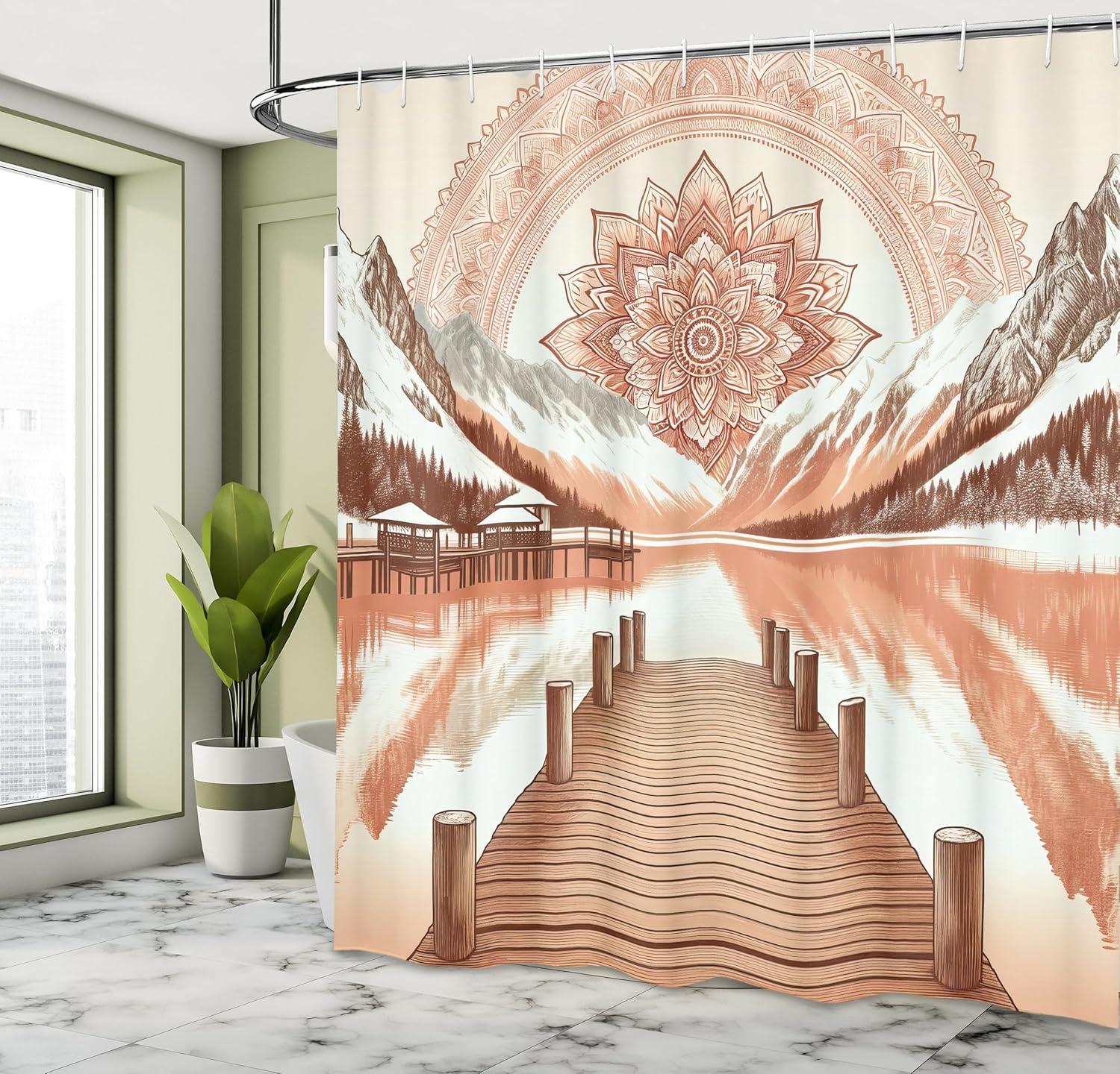 imageAmbesonne Classic Shower Curtain Hedonistic Pampered Room in Muted Tones Neutral Colors Rich Ornament Cloth Fabric Bathroom Decor Set with Hooks 69quot W x 84quot L Coconut and Off WhiteSalmon Redwood and Dark Rust