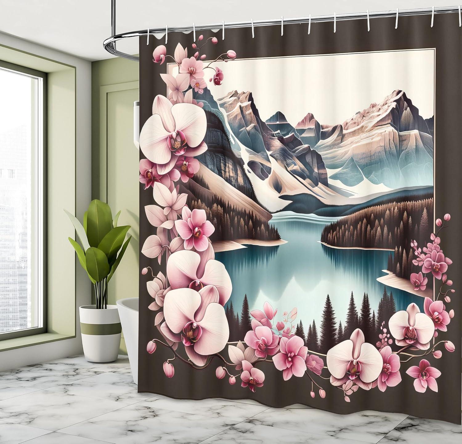 imageAmbesonne Classic Shower Curtain Hedonistic Pampered Room in Muted Tones Neutral Colors Rich Ornament Cloth Fabric Bathroom Decor Set with Hooks 69quot W x 84quot L Coconut and Off WhitePink Brown and Cadet Blue
