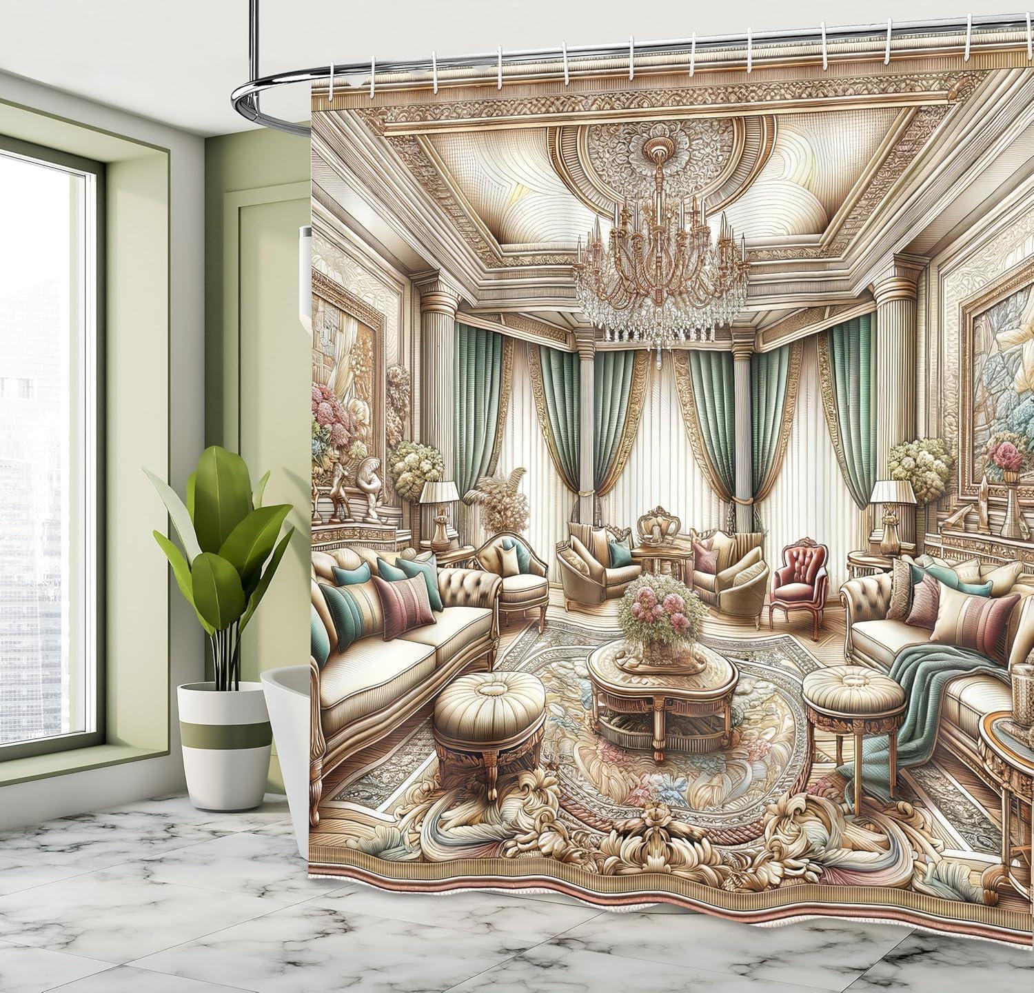 imageAmbesonne Classic Shower Curtain Hedonistic Pampered Room in Muted Tones Neutral Colors Rich Ornament Cloth Fabric Bathroom Decor Set with Hooks 69quot W x 84quot L Coconut and Off WhiteEcru Seafoam and Cocoa