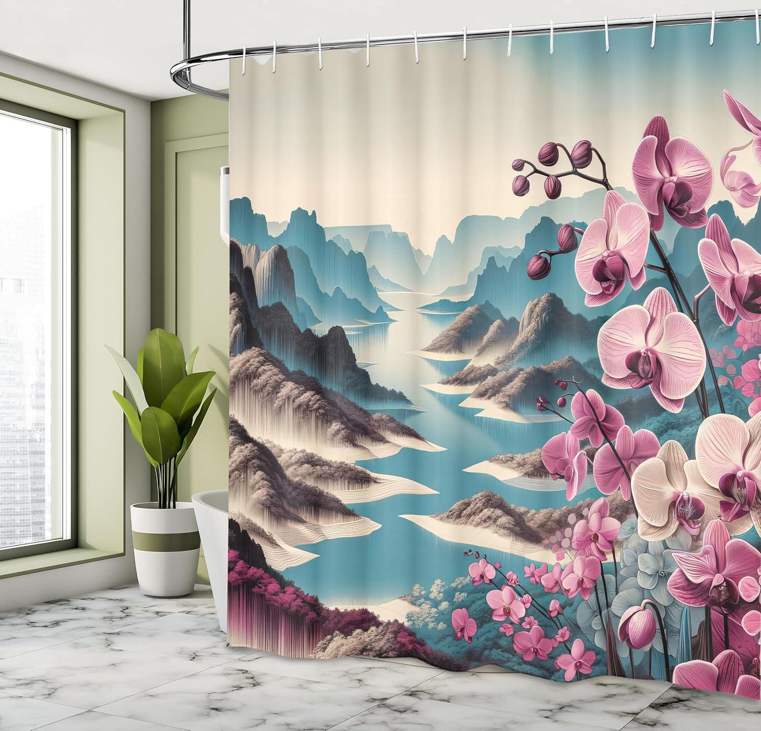 imageAmbesonne Classic Shower Curtain Hedonistic Pampered Room in Muted Tones Neutral Colors Rich Ornament Cloth Fabric Bathroom Decor Set with Hooks 69quot W x 84quot L Coconut and Off WhitePale Purple and Sea Blue