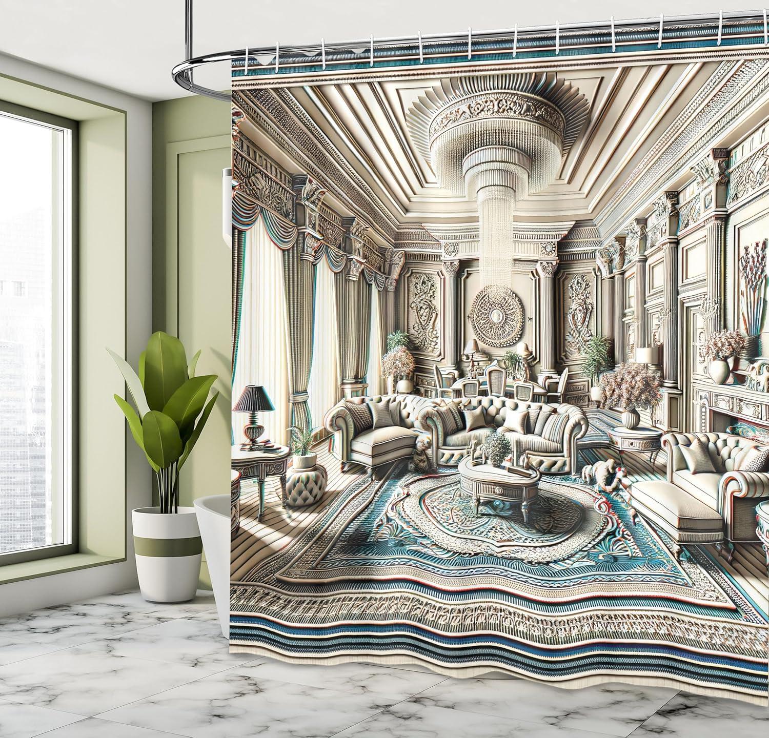 imageAmbesonne Classic Shower Curtain Hedonistic Pampered Room in Muted Tones Neutral Colors Rich Ornament Cloth Fabric Bathroom Decor Set with Hooks 69quot W x 84quot L Coconut and Off WhiteCoconut and Sea Blue