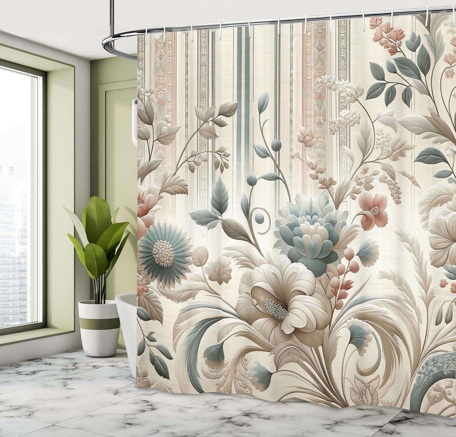 imageAmbesonne Classic Shower Curtain Hedonistic Pampered Room in Muted Tones Neutral Colors Rich Ornament Cloth Fabric Bathroom Decor Set with Hooks 69quot W x 84quot L Coconut and Off WhiteEggshell Pale Slate Blue
