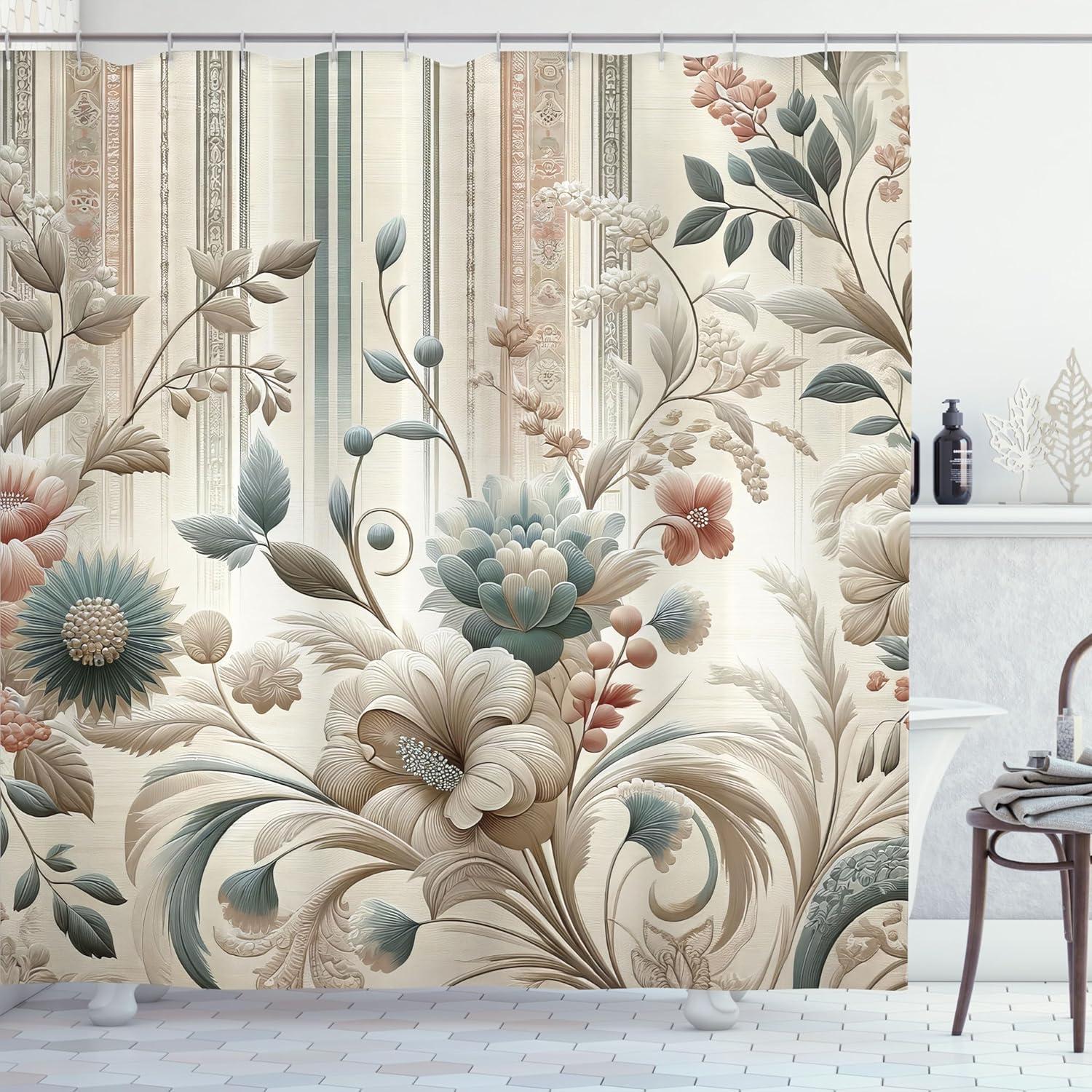 imageAmbesonne Classic Shower Curtain Hedonistic Pampered Room in Muted Tones Neutral Colors Rich Ornament Cloth Fabric Bathroom Decor Set with Hooks 69quot W x 84quot L Coconut and Off WhiteEggshell Pale Slate Blue