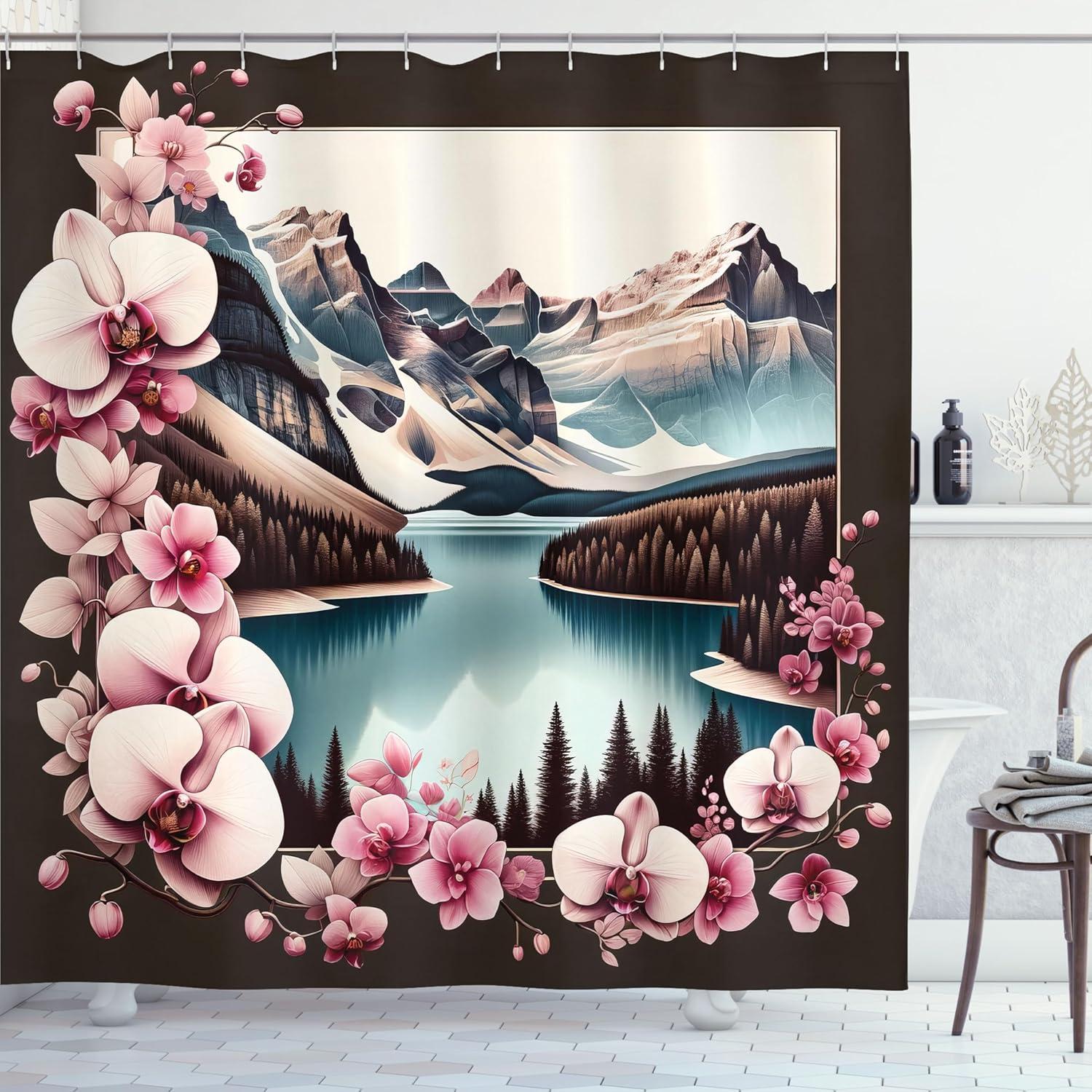 imageAmbesonne Classic Shower Curtain Hedonistic Pampered Room in Muted Tones Neutral Colors Rich Ornament Cloth Fabric Bathroom Decor Set with Hooks 69quot W x 84quot L Coconut and Off WhitePink Brown and Cadet Blue