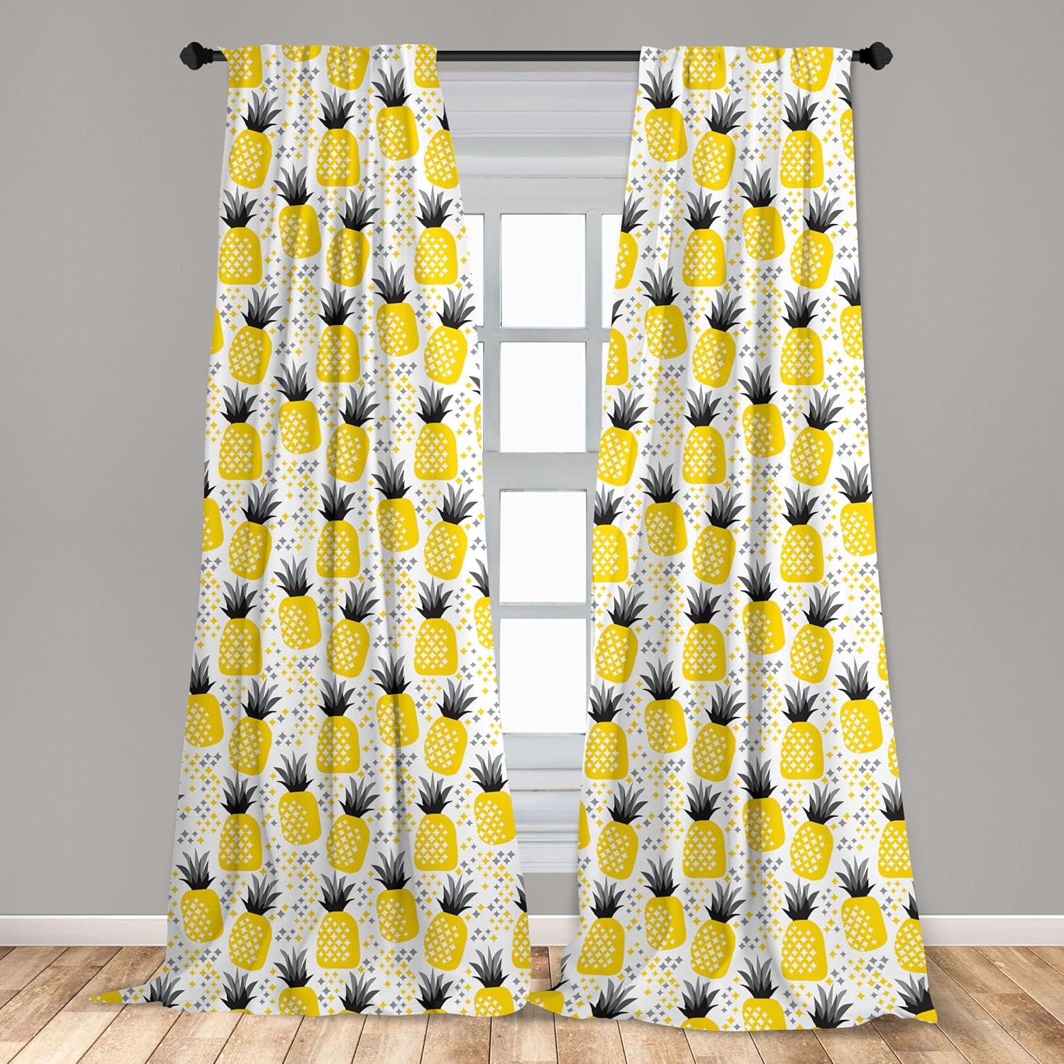 imageAmbesonne Eucalyptus Curtains Modern Themed Branches on Marble Print Abstarct and Neutral Swirls Window Treatments 2 Panel Set for Living Room Bedroom Pair of 28quot x 63quot Grey Teal and Sage GreenYellow Black