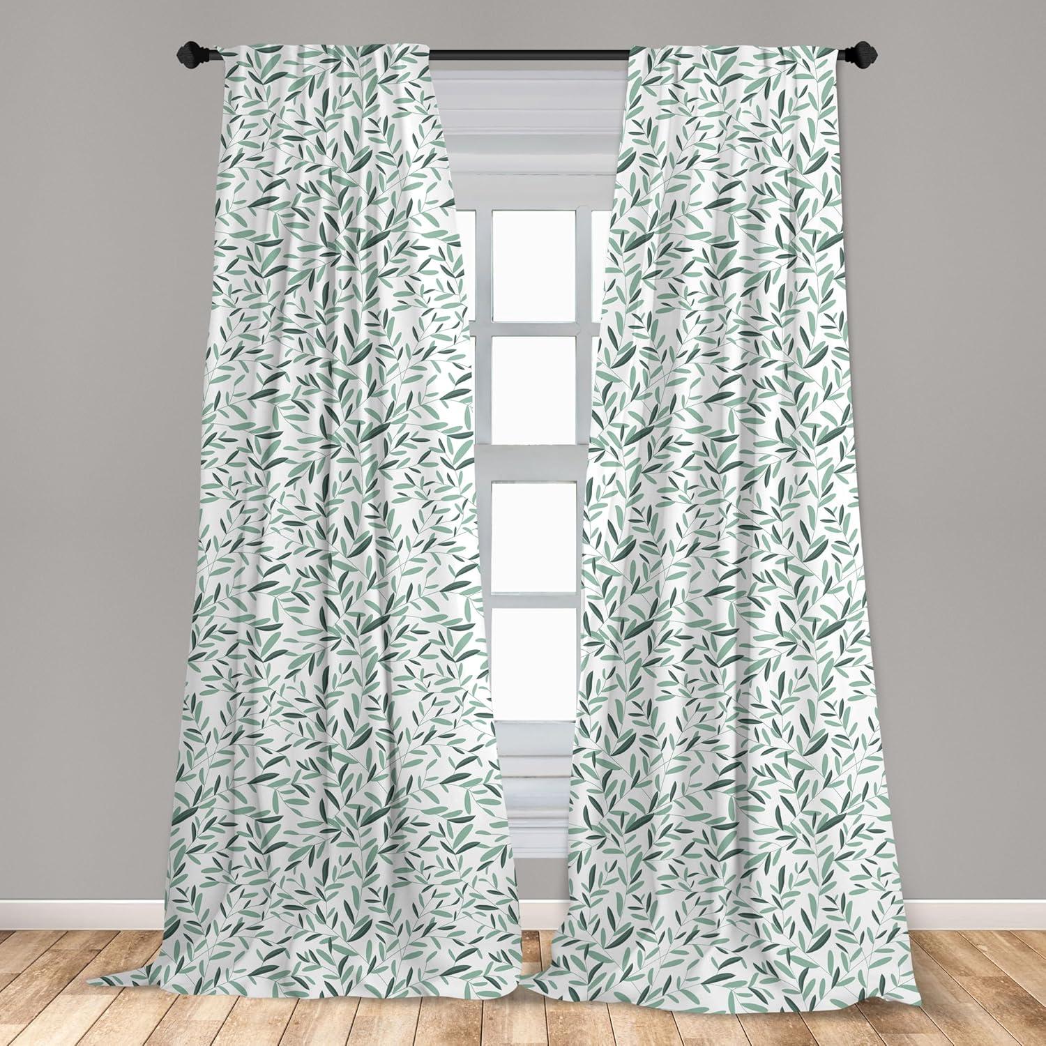 imageAmbesonne Eucalyptus Curtains Modern Themed Branches on Marble Print Abstarct and Neutral Swirls Window Treatments 2 Panel Set for Living Room Bedroom Pair of 28quot x 63quot Grey Teal and Sage GreenGreen White
