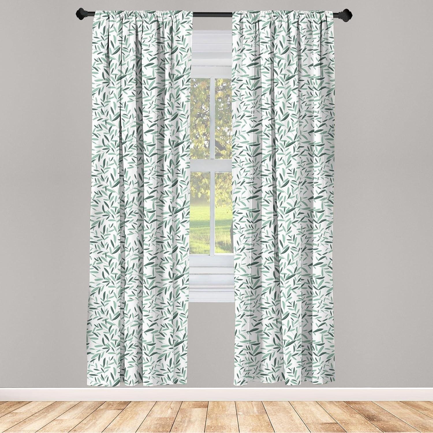 imageAmbesonne Eucalyptus Curtains Modern Themed Branches on Marble Print Abstarct and Neutral Swirls Window Treatments 2 Panel Set for Living Room Bedroom Pair of 28quot x 63quot Grey Teal and Sage GreenGreen White