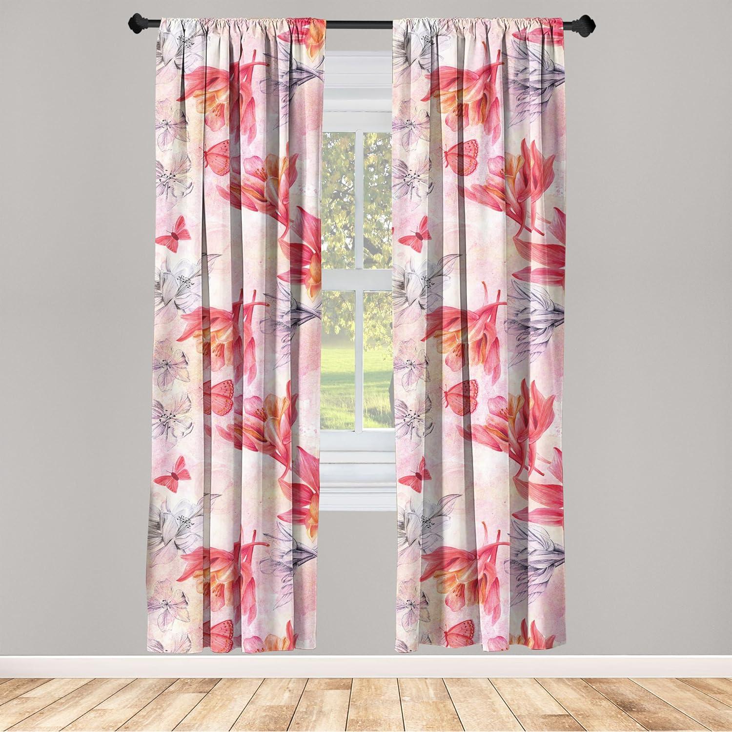 imageAmbesonne Floral Boho Curtains Dreamy Autumn Time Flowers Pattern with Romantic Aura Neutral Art Window Treatments 2 Panel Set for Living Room Bedroom Pair of 28quot x 95quot Pale Pink Coral WhiteDark Coral Dark Grey