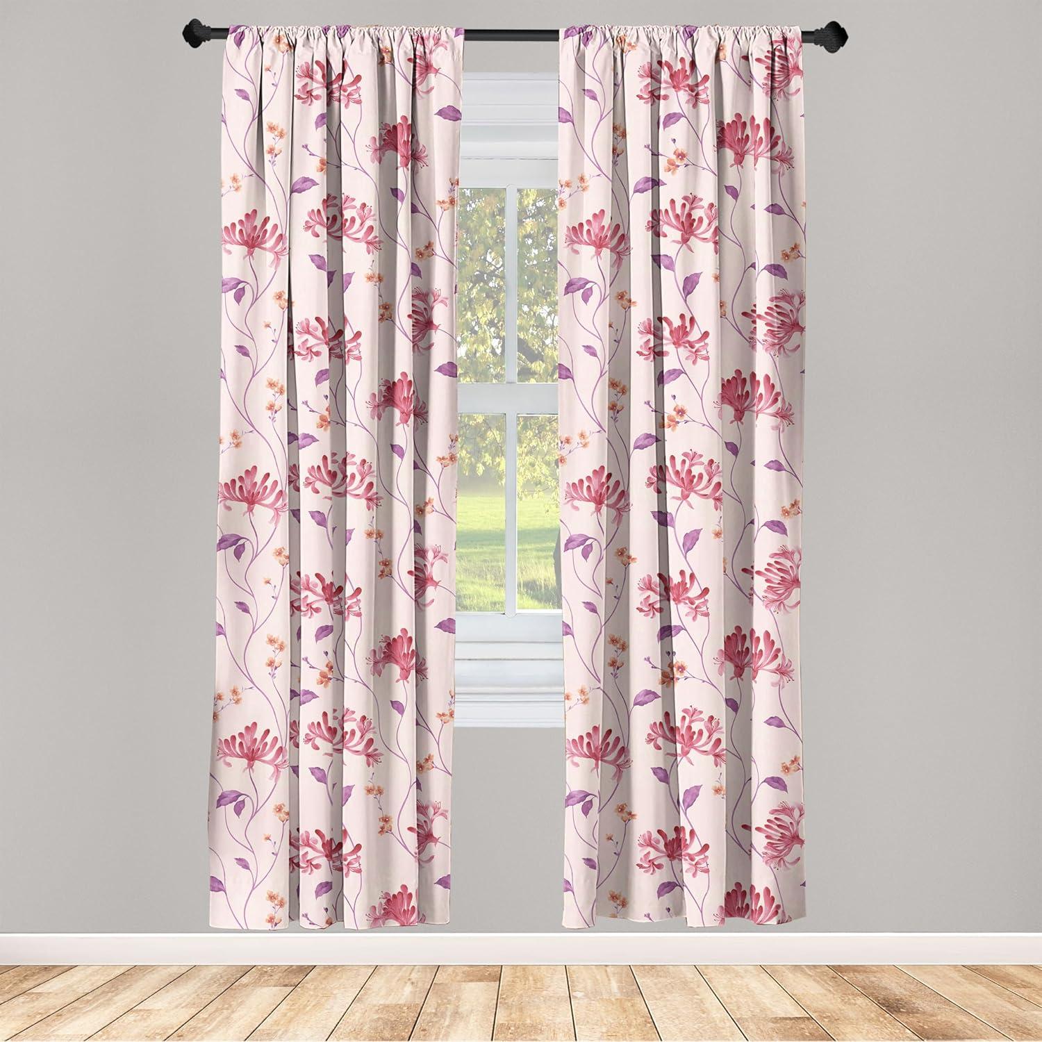 imageAmbesonne Floral Boho Curtains Dreamy Autumn Time Flowers Pattern with Romantic Aura Neutral Art Window Treatments 2 Panel Set for Living Room Bedroom Pair of 28quot x 95quot Pale Pink Coral WhiteDark Pink and Pale Fuchsia