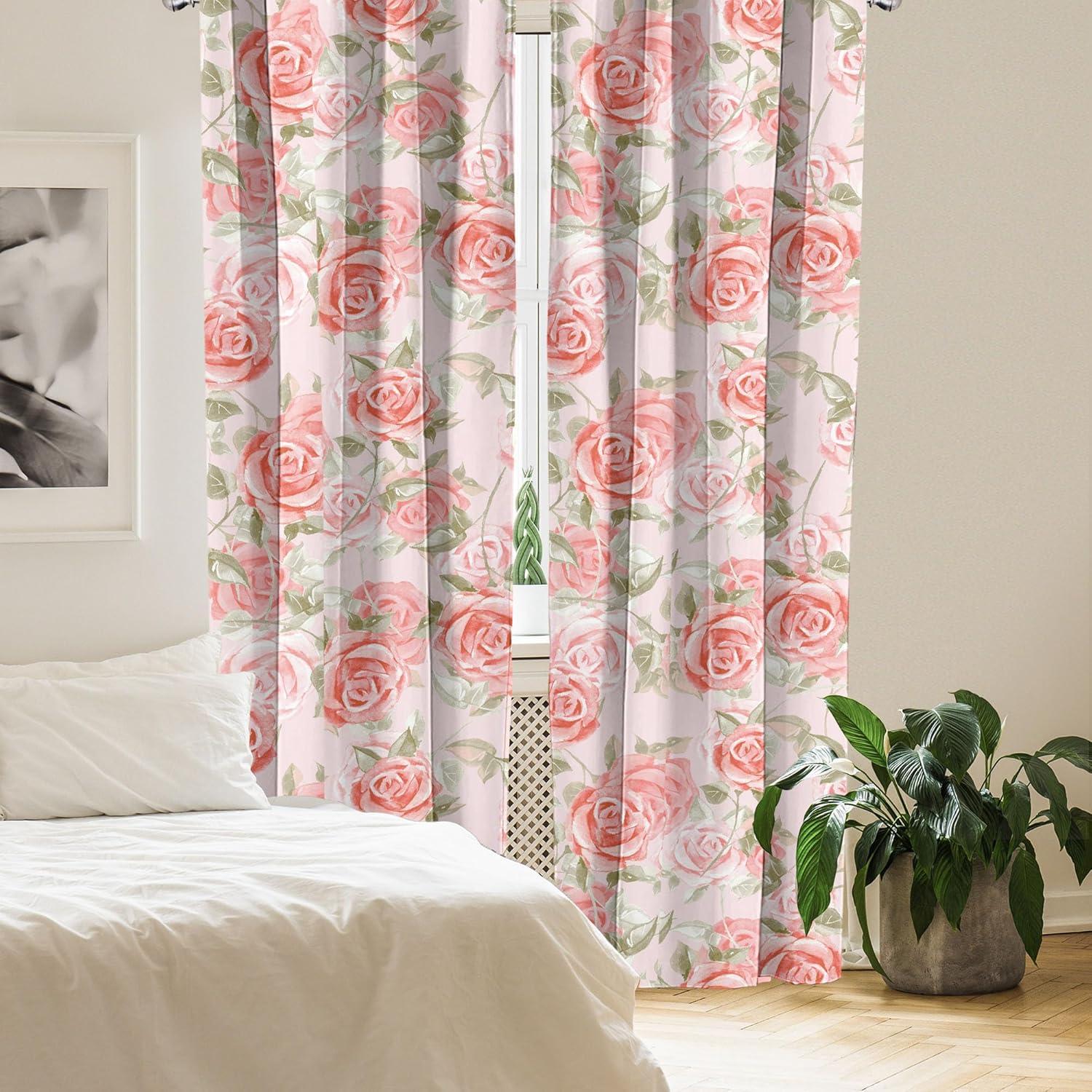 imageAmbesonne Floral Boho Curtains Dreamy Autumn Time Flowers Pattern with Romantic Aura Neutral Art Window Treatments 2 Panel Set for Living Room Bedroom Pair of 28quot x 95quot Pale Pink Coral WhiteCoral Peacock Green Blush