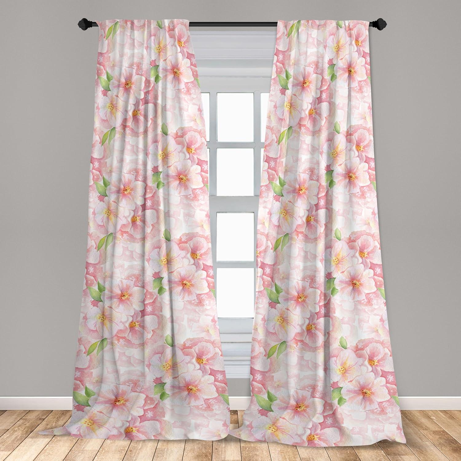 imageAmbesonne Floral Boho Curtains Dreamy Autumn Time Flowers Pattern with Romantic Aura Neutral Art Window Treatments 2 Panel Set for Living Room Bedroom Pair of 28quot x 95quot Pale Pink Coral WhitePale Pink Lime Green