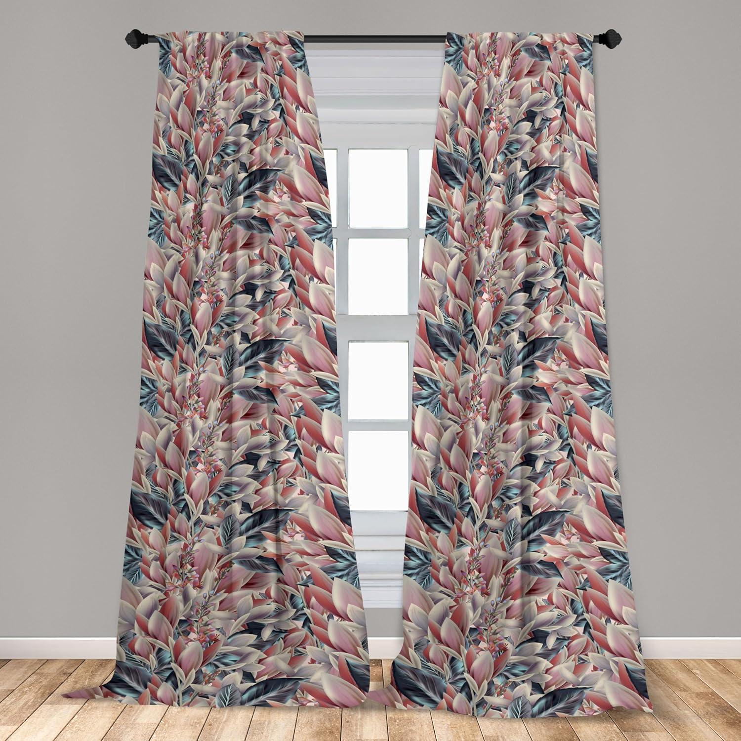 imageAmbesonne Floral Boho Curtains Dreamy Autumn Time Flowers Pattern with Romantic Aura Neutral Art Window Treatments 2 Panel Set for Living Room Bedroom Pair of 28quot x 95quot Pale Pink Coral WhitePale Maroon and Dark Teal