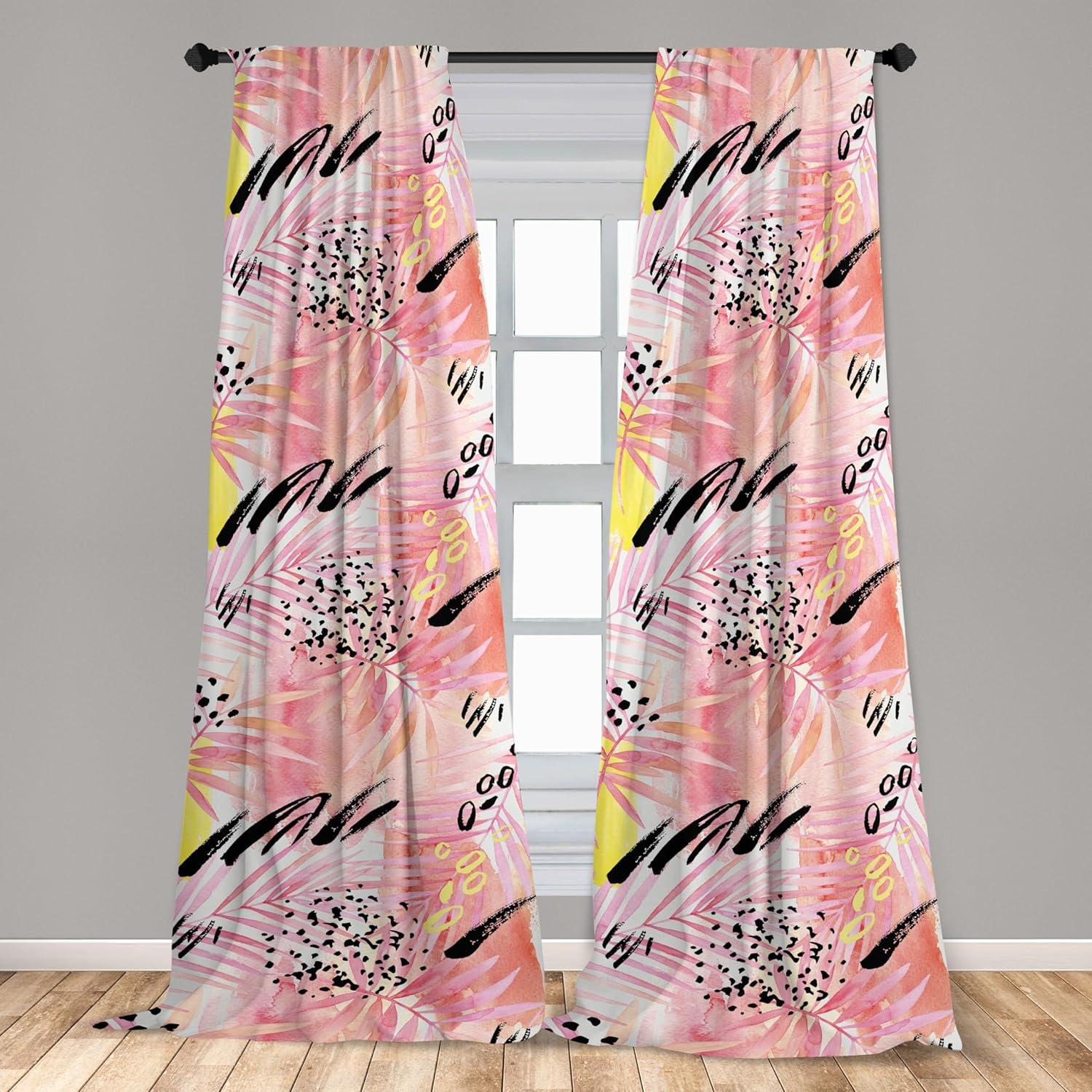 imageAmbesonne Floral Boho Curtains Dreamy Autumn Time Flowers Pattern with Romantic Aura Neutral Art Window Treatments 2 Panel Set for Living Room Bedroom Pair of 28quot x 95quot Pale Pink Coral WhitePale Pink Yellow Coral