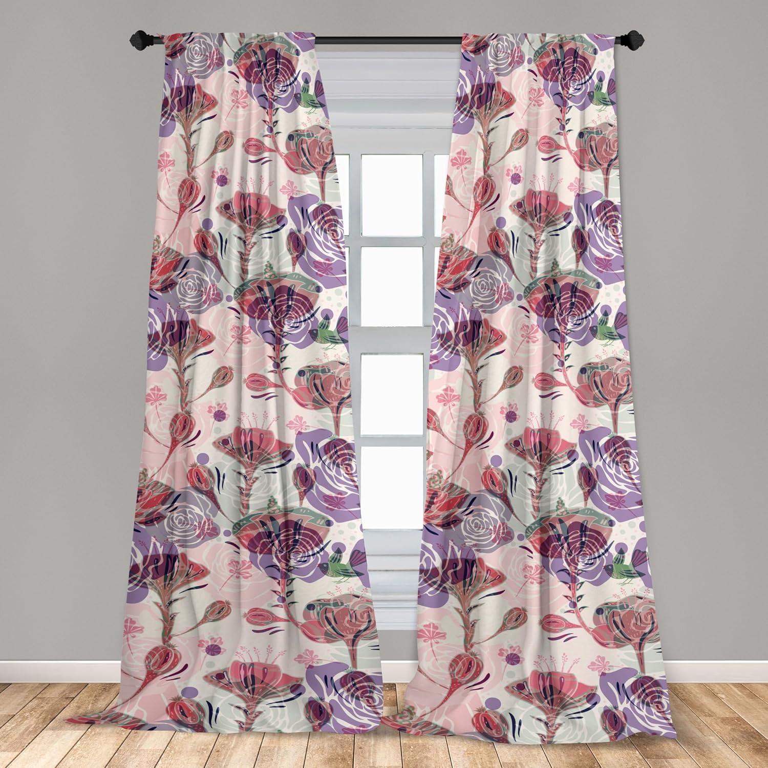 imageAmbesonne Floral Boho Curtains Dreamy Autumn Time Flowers Pattern with Romantic Aura Neutral Art Window Treatments 2 Panel Set for Living Room Bedroom Pair of 28quot x 95quot Pale Pink Coral WhitePale Pink Coral