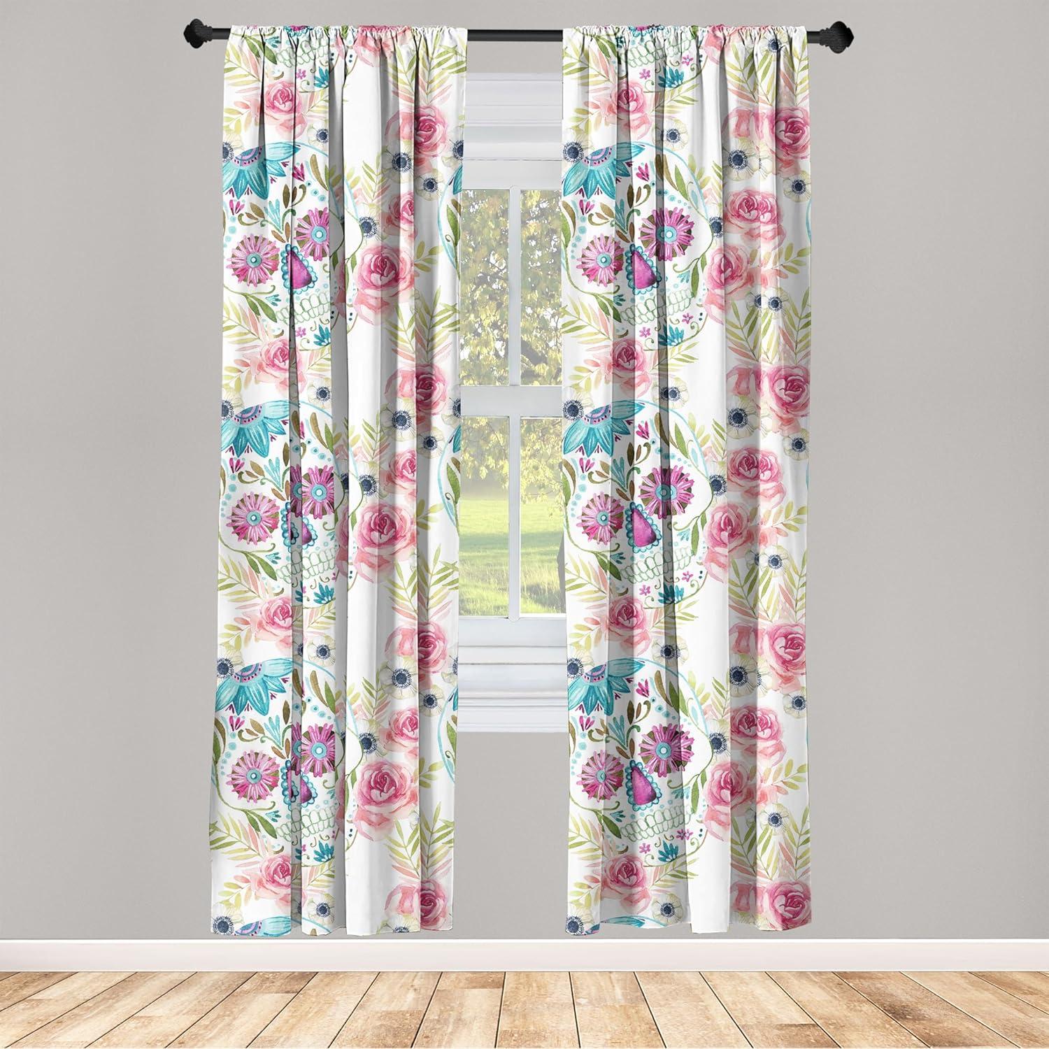 imageAmbesonne Floral Boho Curtains Dreamy Autumn Time Flowers Pattern with Romantic Aura Neutral Art Window Treatments 2 Panel Set for Living Room Bedroom Pair of 28quot x 95quot Pale Pink Coral WhitePastel Pink Turquoise