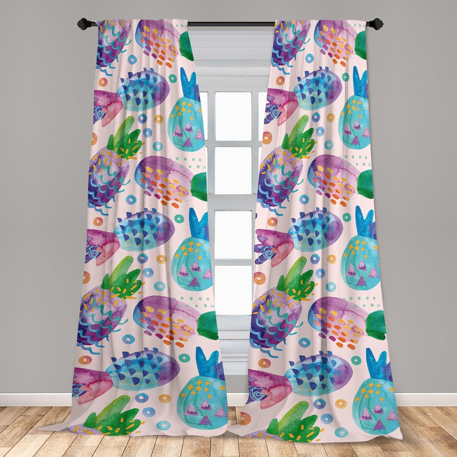 imageAmbesonne Floral Boho Curtains Dreamy Autumn Time Flowers Pattern with Romantic Aura Neutral Art Window Treatments 2 Panel Set for Living Room Bedroom Pair of 28quot x 95quot Pale Pink Coral WhitePale Pink Dark Indigo